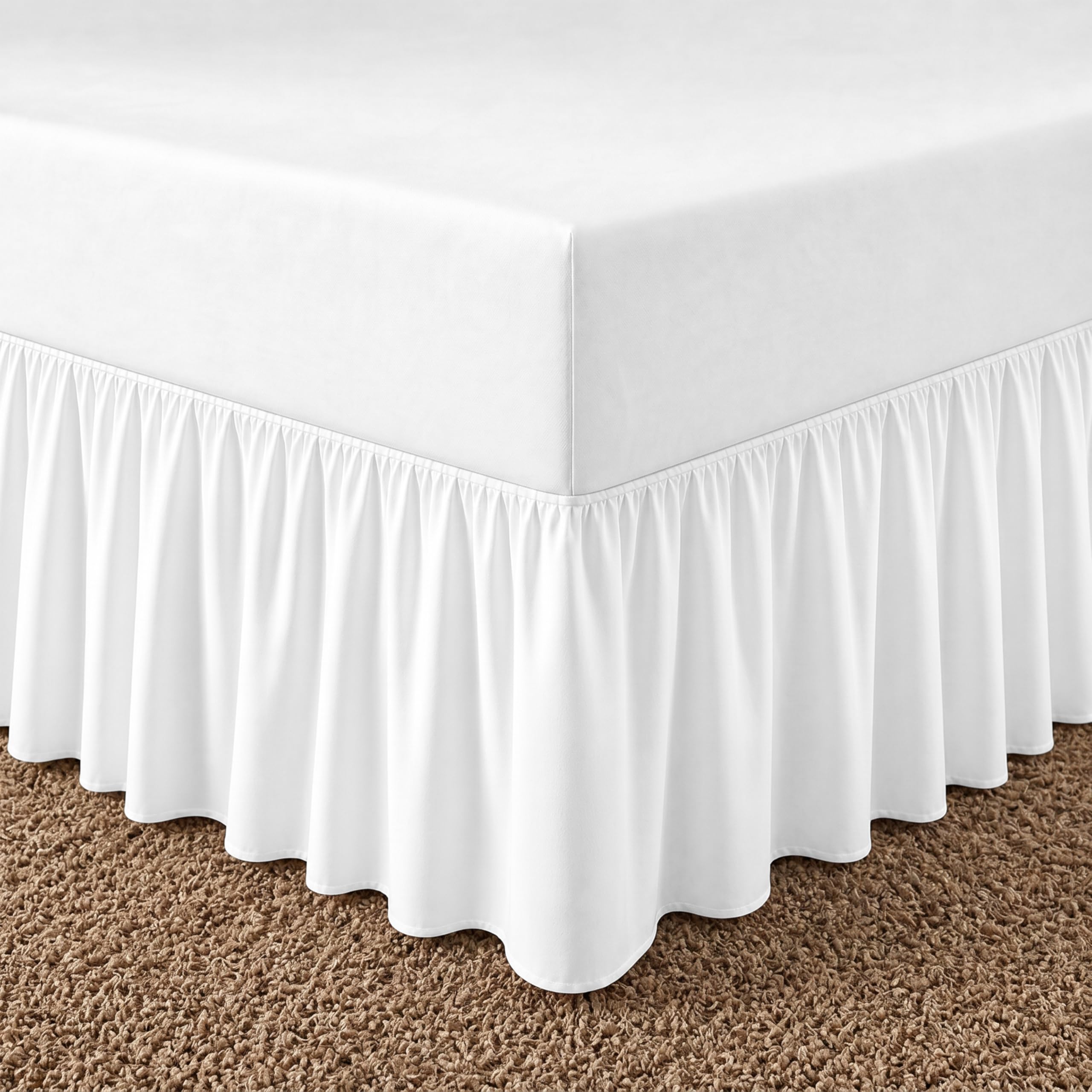 Rohi Luxury Deep Fitted Valance Sheet Double - Easy Care Plain Dyed Valance Fitted Sheet with 30cm Deep Frill - Hypoallergenic - Fit over Mattress (Double, White)