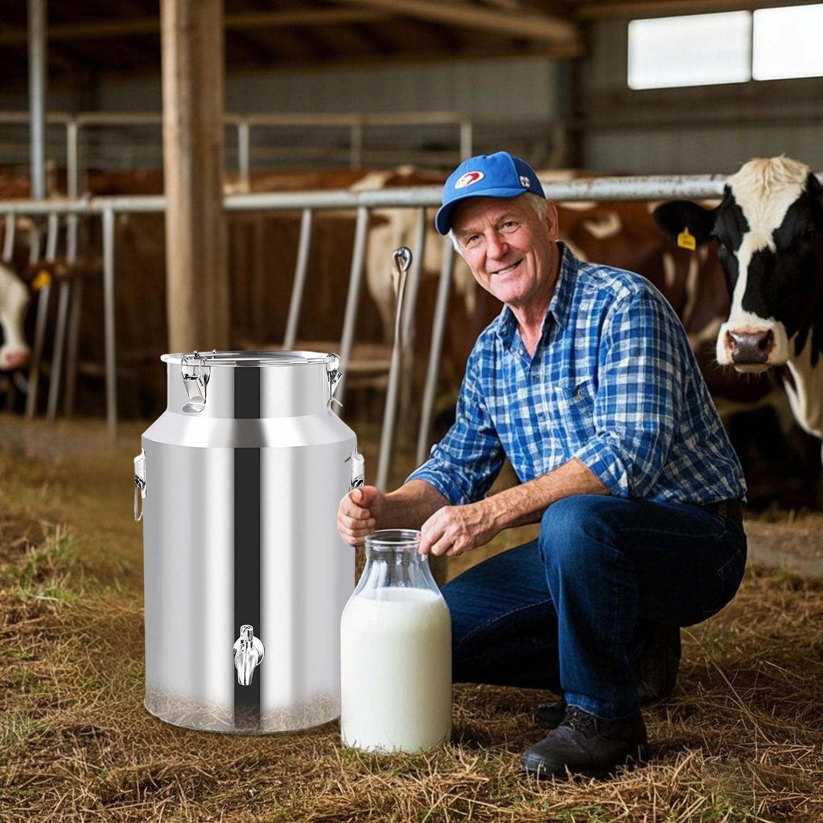 Adima Edelstahl Luftdichte Milchkanne Mit Deckel Und Hahn Rostfreier Stahl Milcheimer Wein-Eimer Ölfass Tee-Kanister Isolierkanne Für Milch Wein Flüssigkeit Vorratsbehälter, Silber 5L/9L/14L/18L,5L