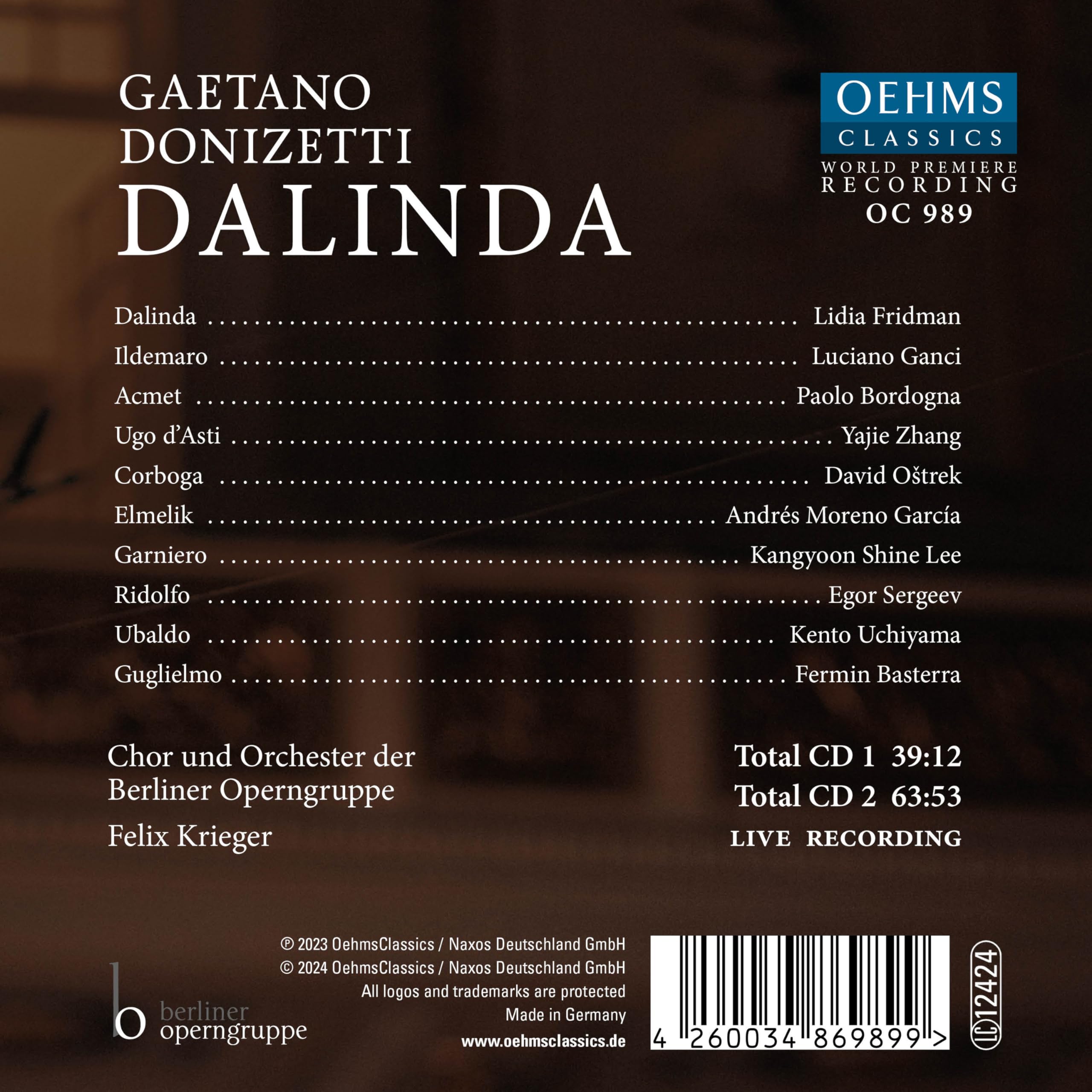 Gaetano Donizetti: Dalinda (Critical Ricordi Edition by Eleonora Di Cintio)