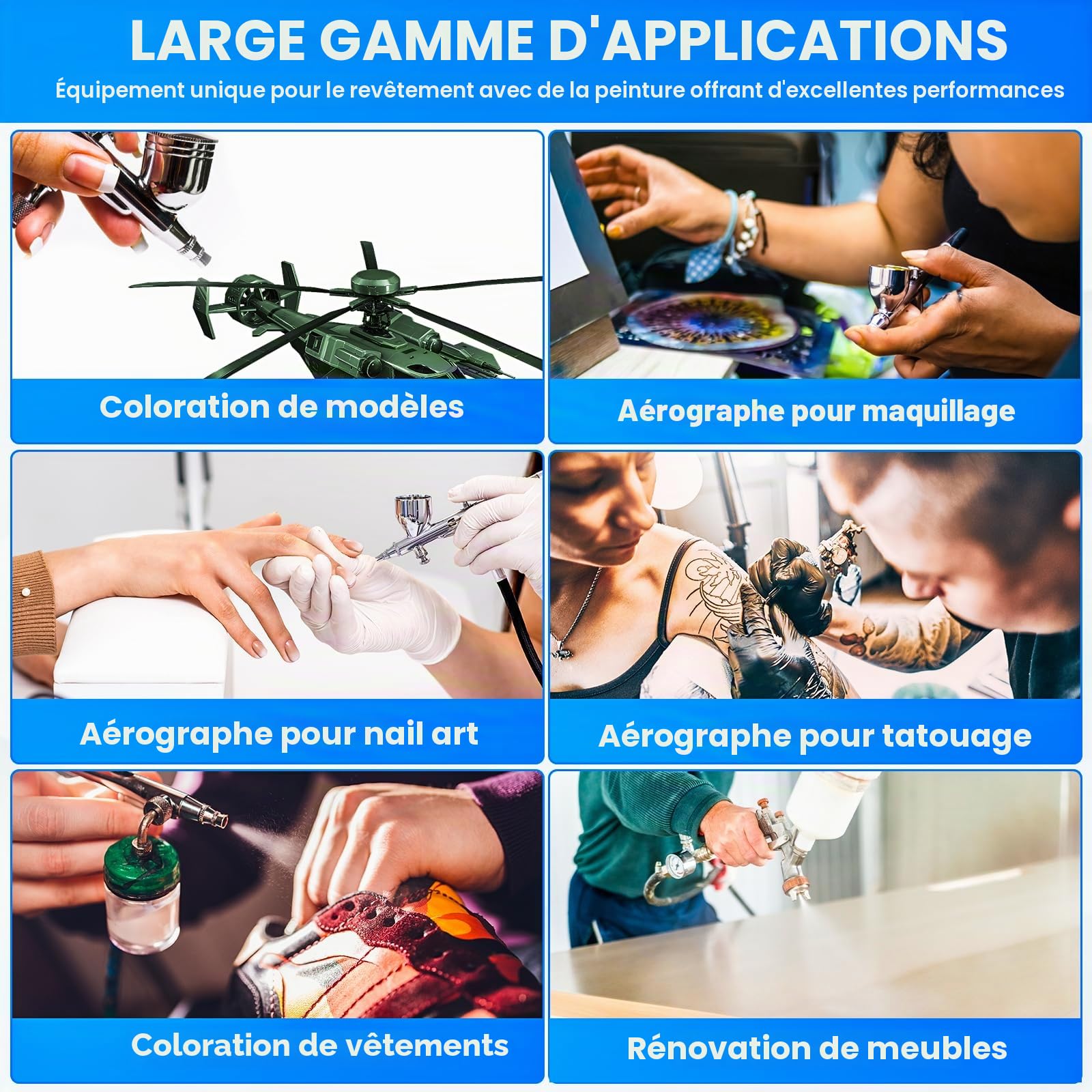 Kit d'aérographe avec compresseur d'air, avec un débit d'air puissant et une pression,pour passe-temps, Coloration de modèles,Nail Art Airbrush,Remise à neuf de meubles