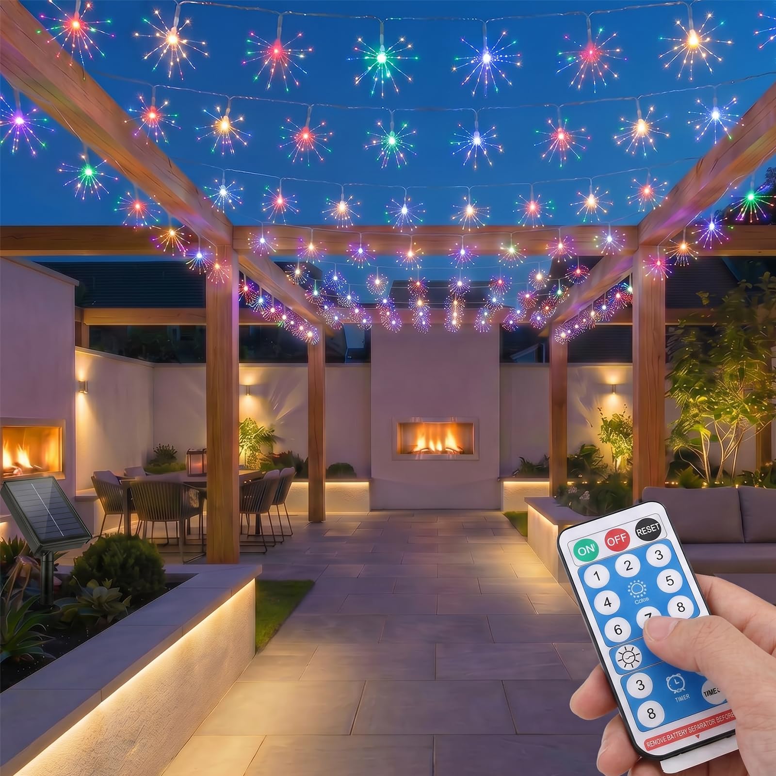 Tomshine Solar Firework Lights with Remote Control 100 Lights 8 Modes Solar Garden Lights Outdoor 3M Flexible Fairy Lights for Yard Patio Walkway Pathway Party Wedding Christmas Decorative