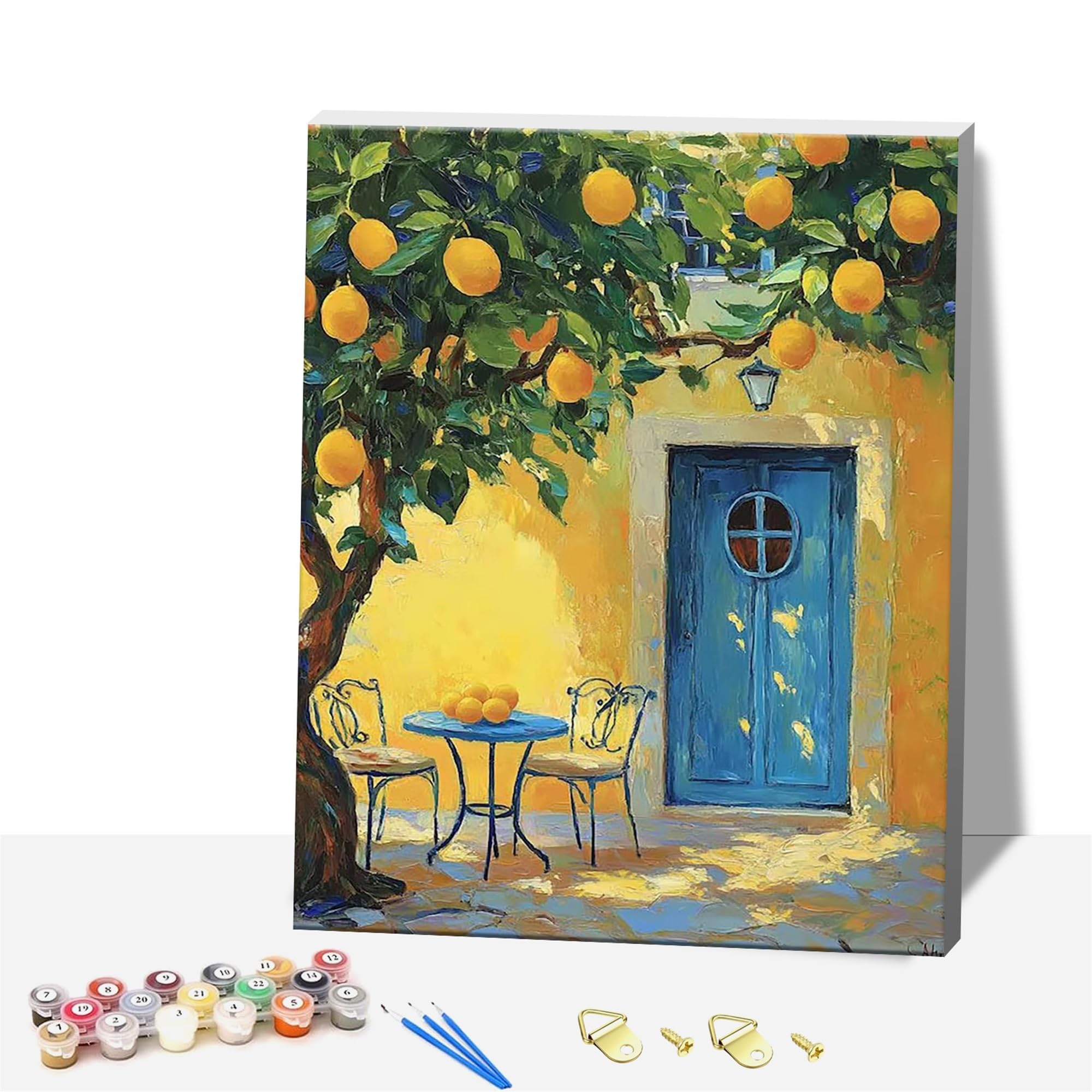 Wujiej Yellow Framed Adults Paint By Number Kits,Wooden Framed Painting Kits On Canvas,Color By Numbers Adult Acrylic Watercolor Gifts For Friends Wall Decor (Yellow)