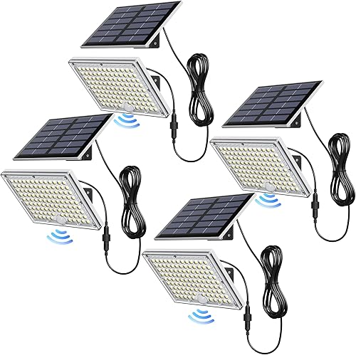 JACKYLED Luces solares para exteriores con sensor de movimiento, 113 LED brillantes de 9000 K, luces solares de inundación para exteriores,