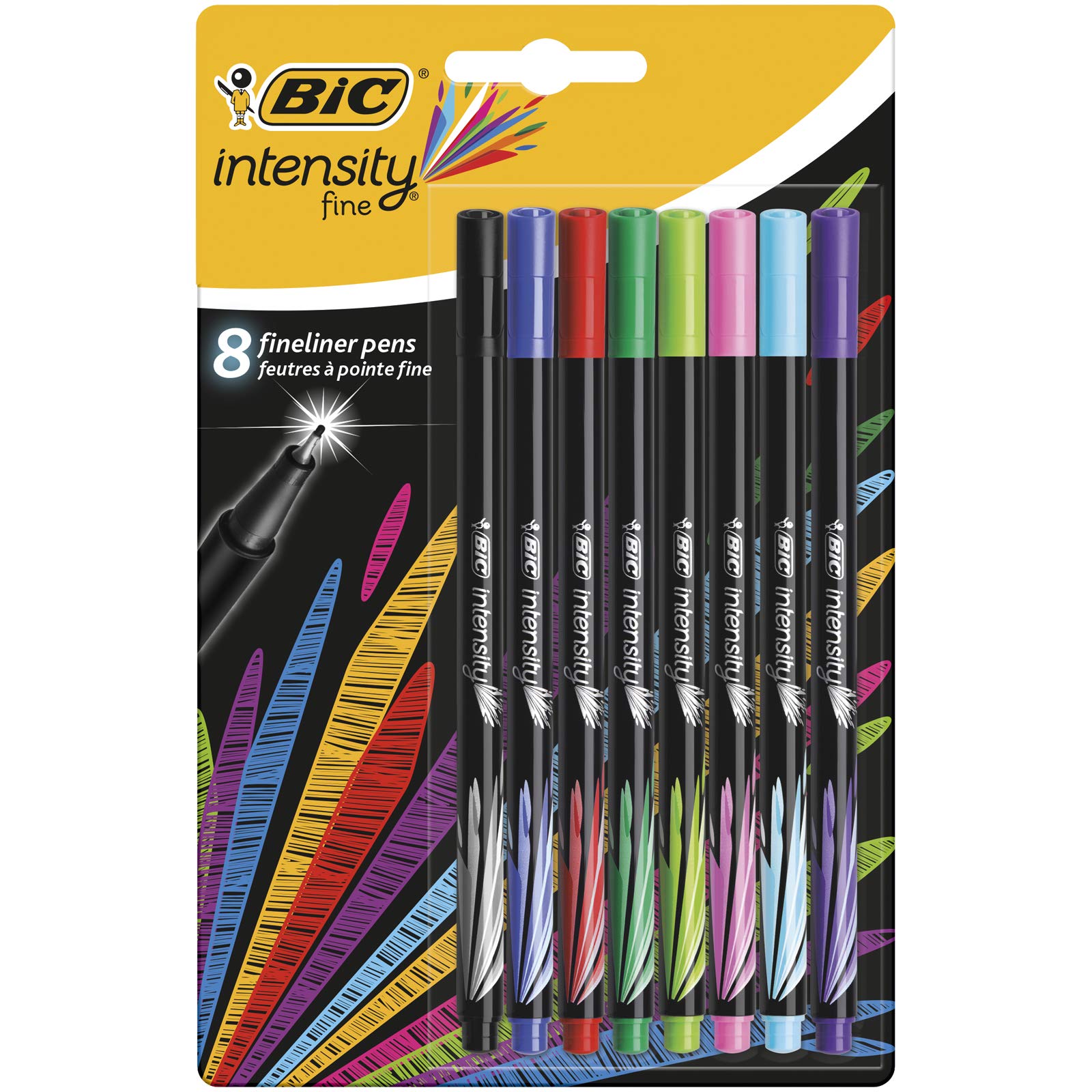 BIC Intensity Felt Tip Pens, Fineliners with Very Fine Tips, Vibrant Colouring Pens, School Supplies for Kids or Adults, 8 Pack