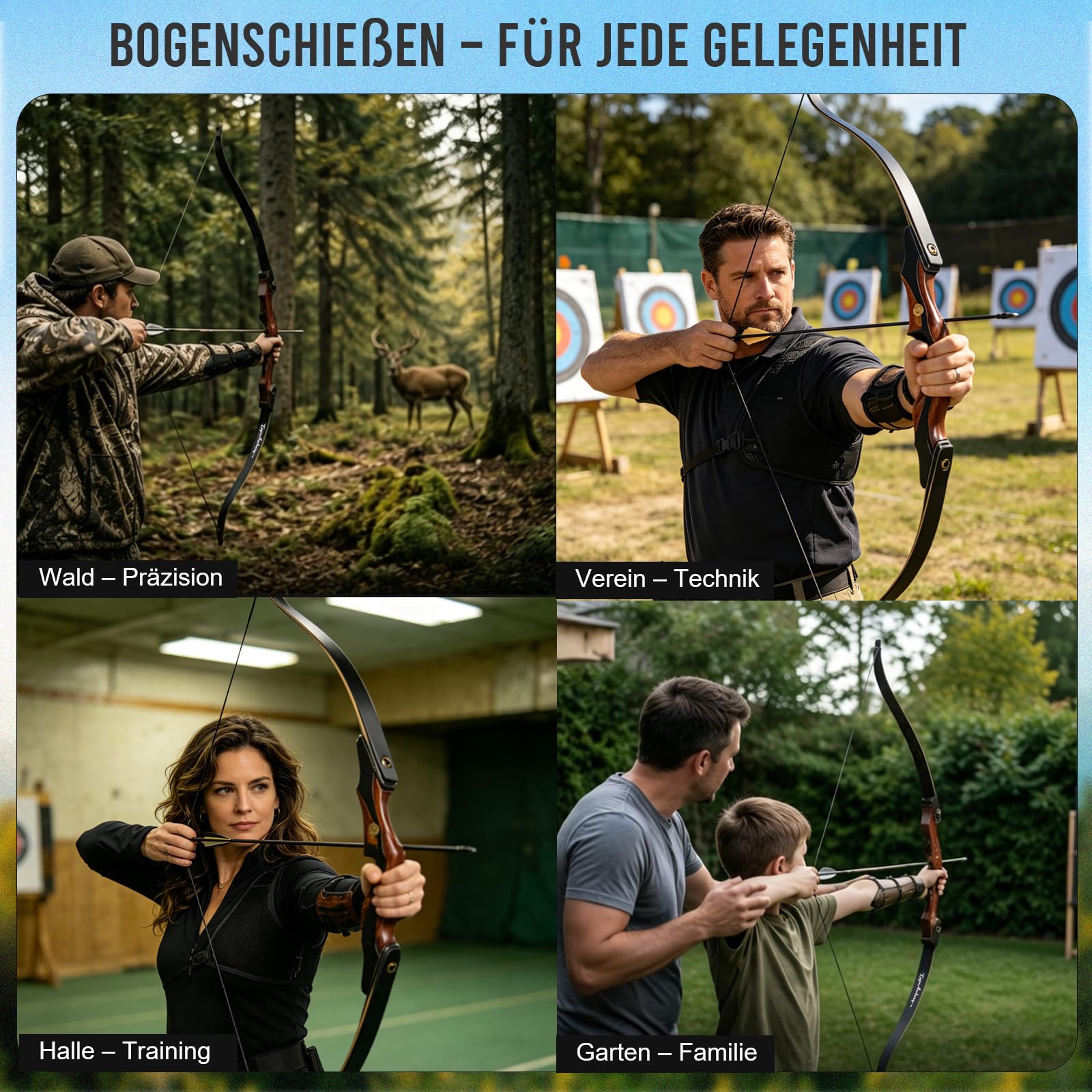 60 Zoll Takedown Recurvebogen für Erwachsene Jagdbogen Bogenschießen Erwachsene Holzbogengriff (25-50 lbs, Links-/Rechtshand) Ideal für Jagd, 3D-Parcours & Zielschießen