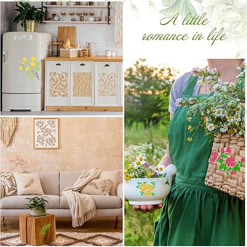 Miniatura 7 de 6 plantillas grandes de hojas de flores para pintar florecer, pintura de pared, plantilla de primavera de 12 x 16 pulgadas, plantilla de pared