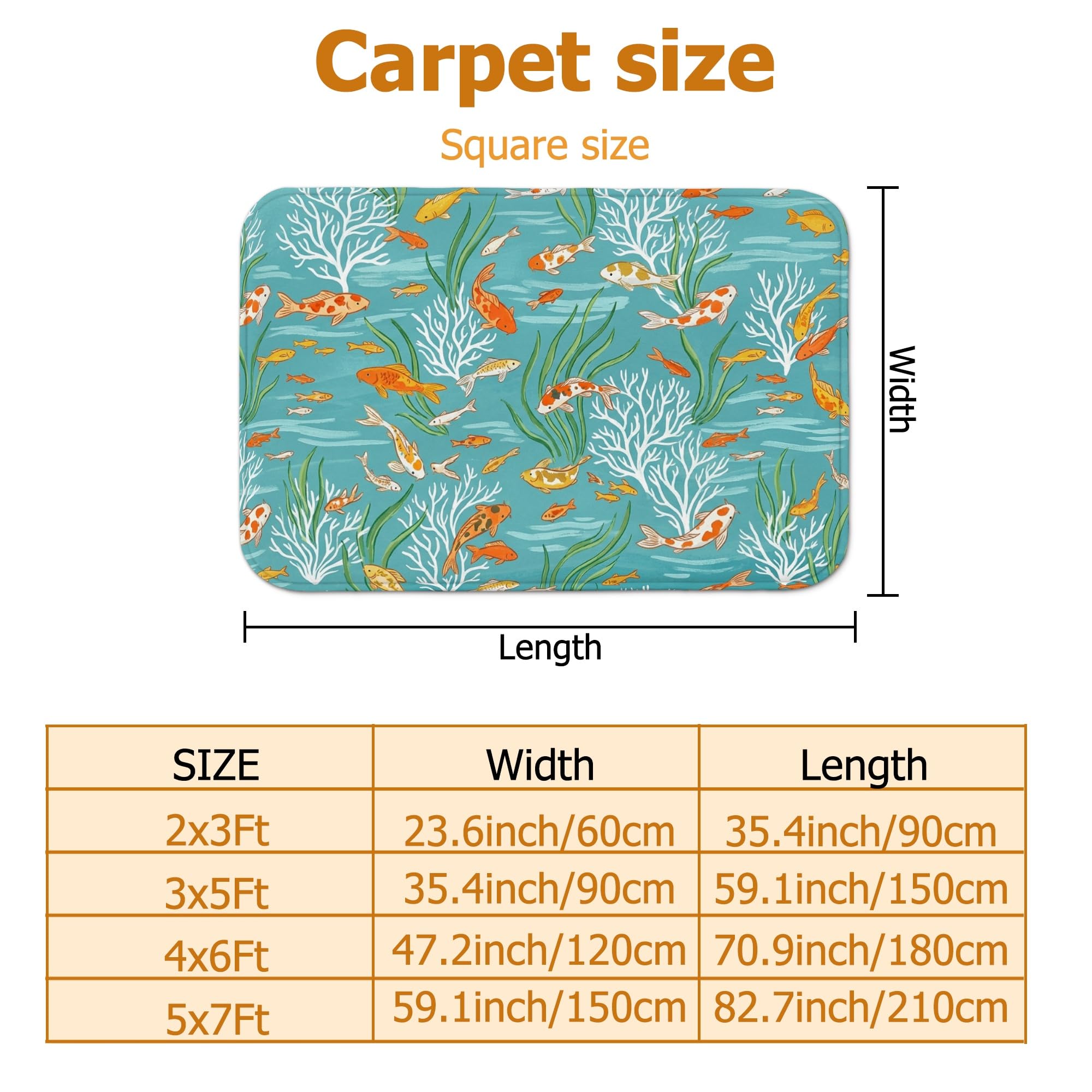 Alfombra de área de peces de carpa, naturaleza acuática, algas marinas de verano, turquesa, antideslizante, rectangular, alfombras de suelo para sala de estar, dormitorio, decoración de comedor, hogar