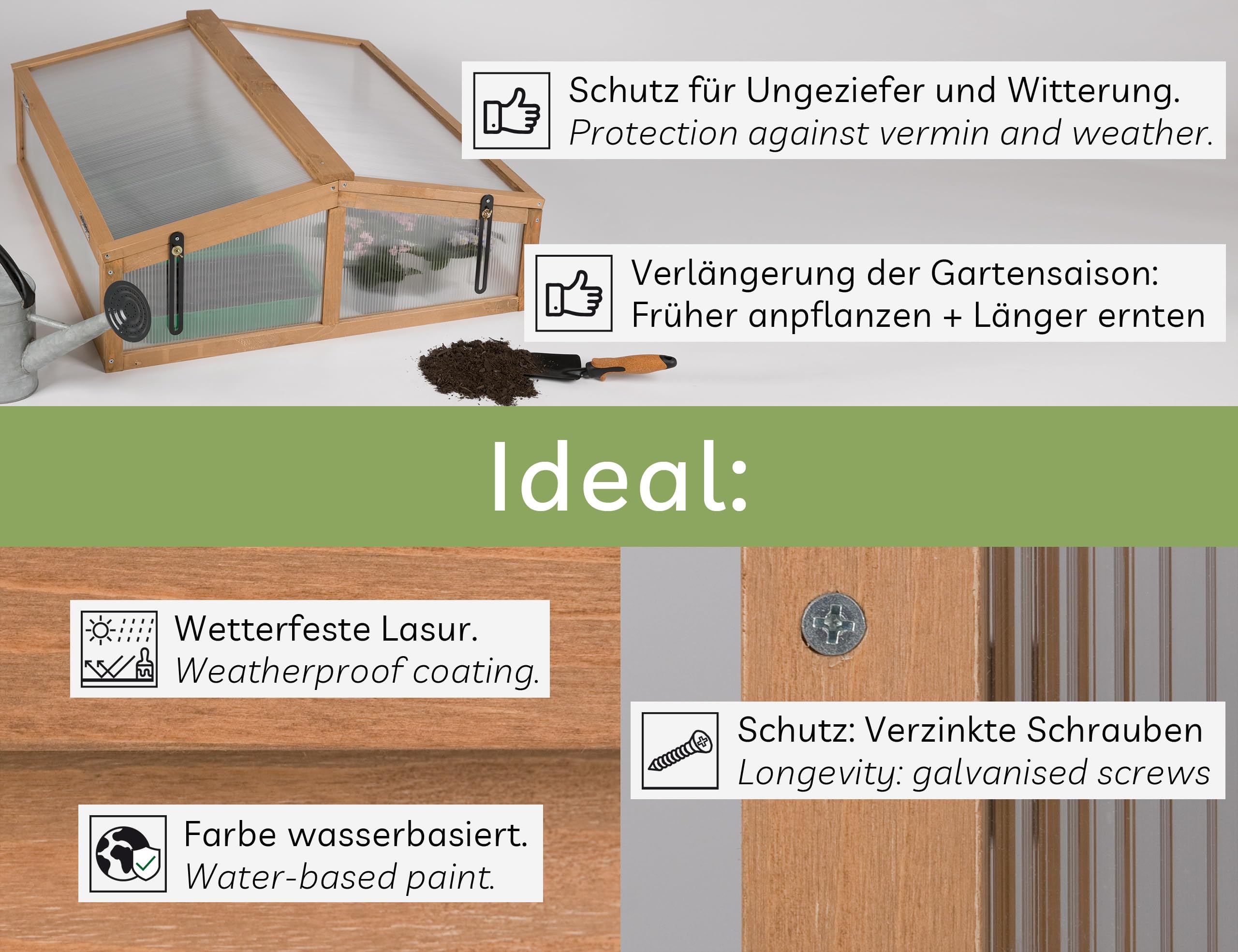 needs&wants® Mały drewniany zestaw zimnej ramy, skrzynia zimnej ramy z pokrywą Szklarnia z pokrywą odporna na warunki atmosferyczne do ogrodu, balkonu, na zewnątrz, poliwęglan, ciemnobrązowy