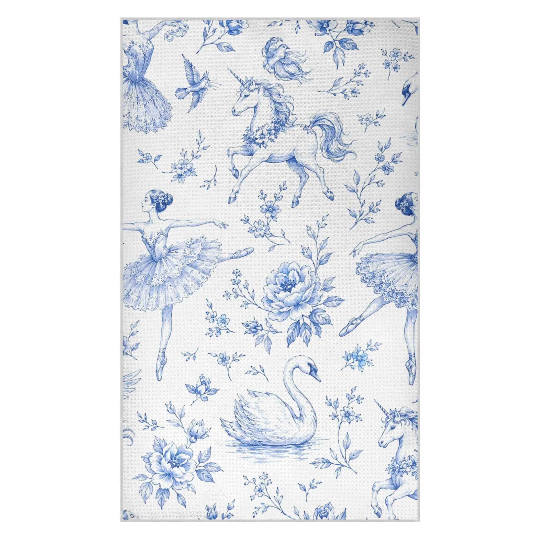 Kutsu Unicorns Swan Dancer Waffle Weave Kitchen Towels Absorbent Quick Drying Dish Towels for Kitchen, Decorative Tea Towel, 18x30 in
