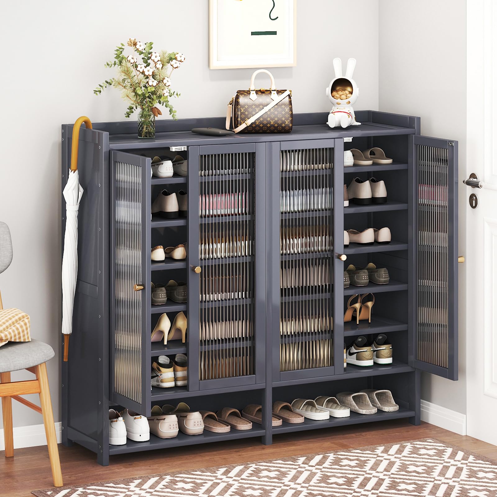 Shoe Storage Cabinet 10/8-tier Shoe Cabinet, Brown Bamboo Shoe