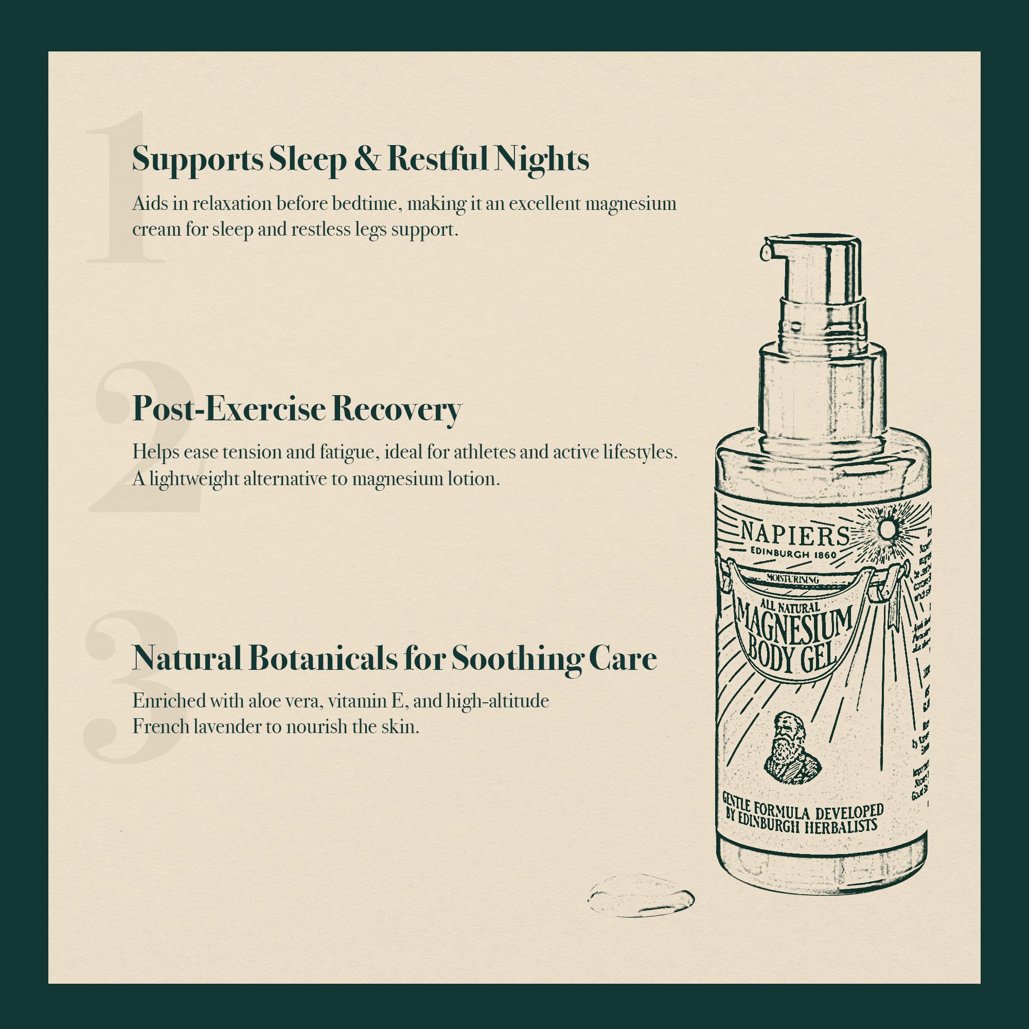 Napiers All Natural Magnesium Body Gel - 500mg per 5ml - 60mg of Elemental Magnesium - Muscle Relaxation & Skin Hydration - Fast-Absorbing - 100ml - Image 4