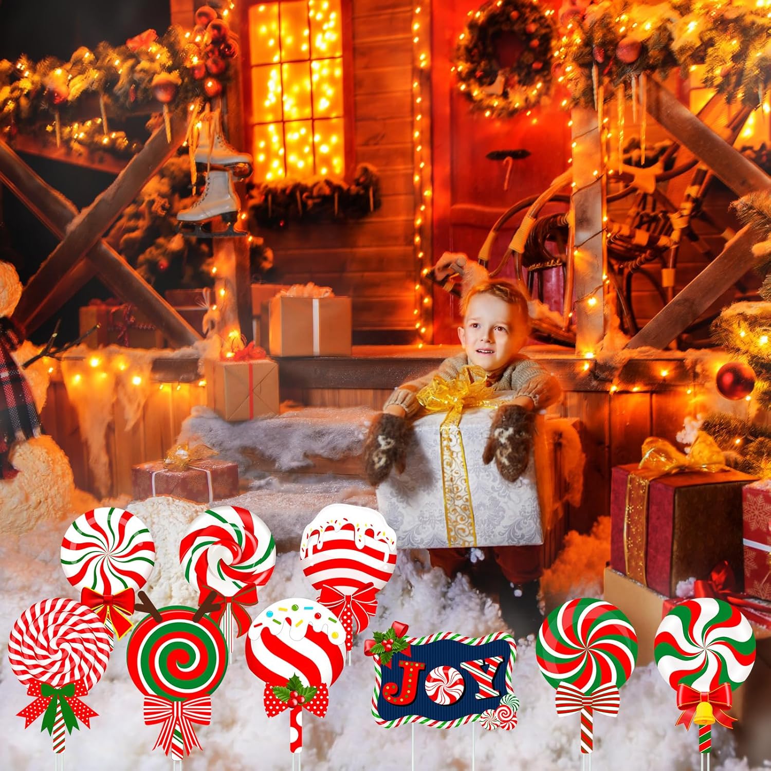 18 Pcs Christmas Candy Yard Signs with 36 Stakes 18 Shapes Outdoor Candy Decorations Colorful Peppermint Lollipop Sign for Indoor Outdoor Home Decor Lawn Patio Garden Accessories Party Supplies