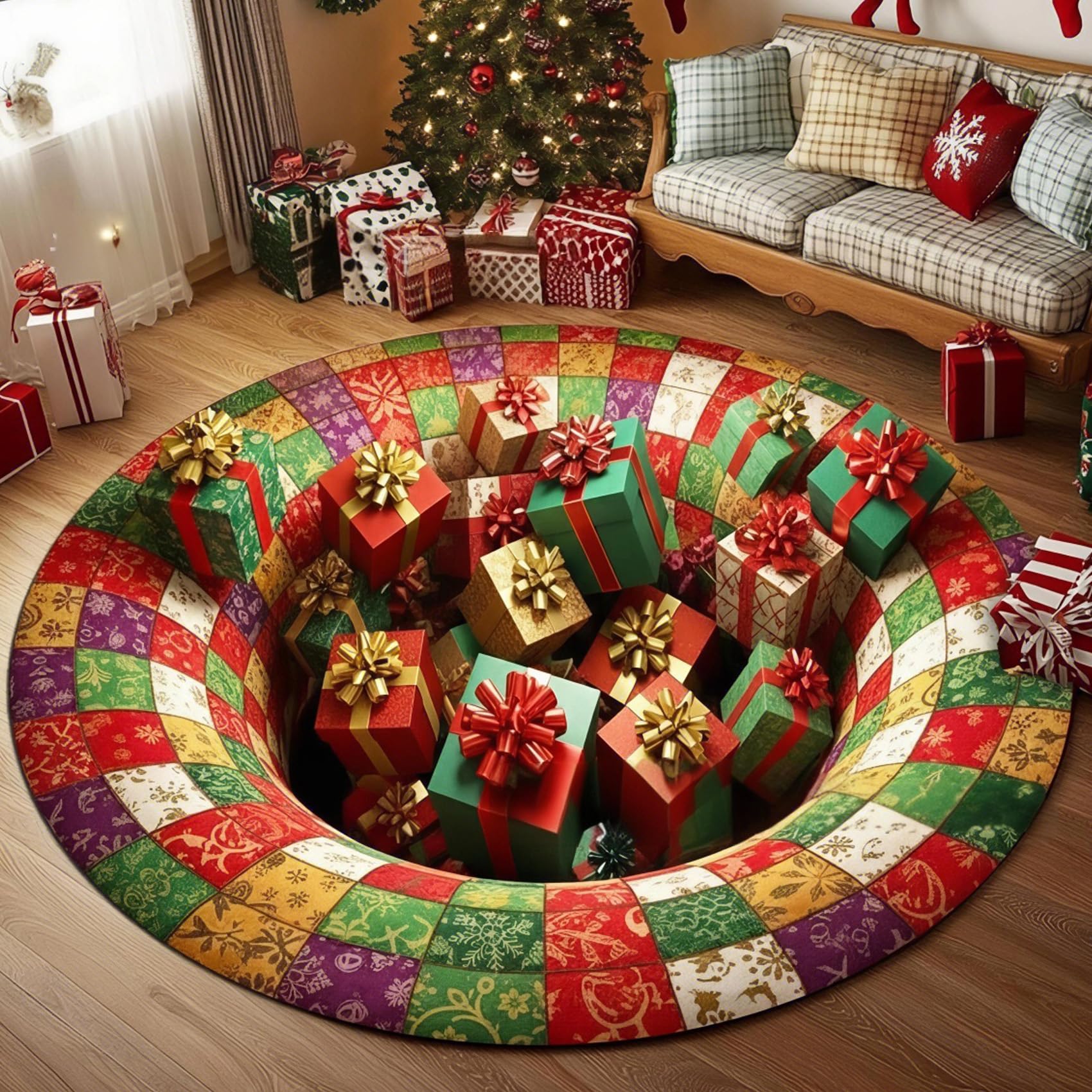 Juxdzishw L ,160*160,Christmas 3D Rug – Christmas Optica Illusion Rugs, Round Swir Rug, Decorative Rugs With Depth Pattern, Funny Santa Claus Non-Slip Mats, For Holiday Entryway Iving Room Bedroom
