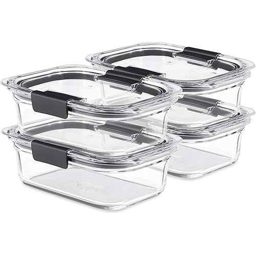 Rubbermaid Brilliance Glass Food Storage Containers, 3.2 Cup, Set of 4, BPA-Free, Leak-Proof, Clear