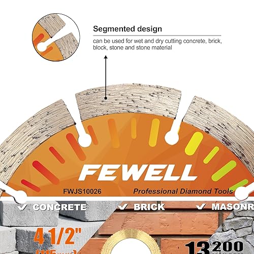 Miniatura 9 de FEWELL Hoja de diamante de 9 pulgadas, hoja segmentada de uso general, hormigón de corte secohúmedo, mampostería, ladrillo, bloque, piedra (3