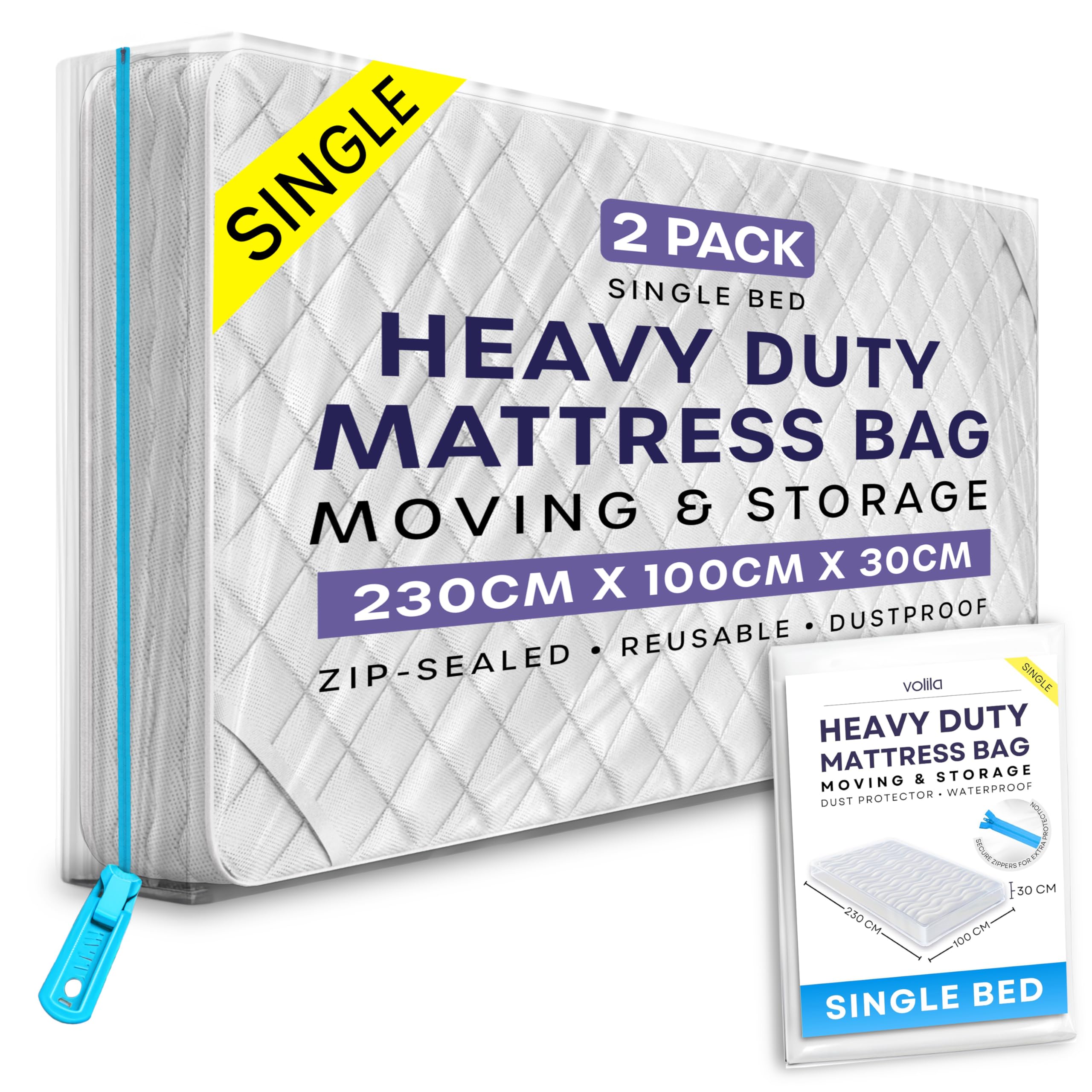 volila Single Mattress Storage Bag with Zipper - 2 Pack Waterproof Mattress Cover for Moving - Mattress Bag to Protect Beds from Stains, Dust, and Pest Damage - Plastic Mattress Cover โ image 1