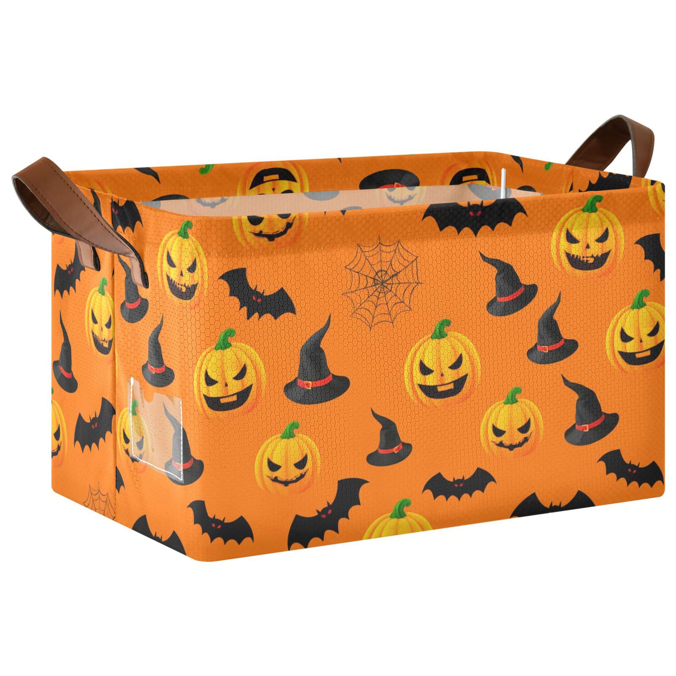 Kutsu Pumpkins Bats Foldable Storage Basket Collapsible Bin With Handles For Shelves
