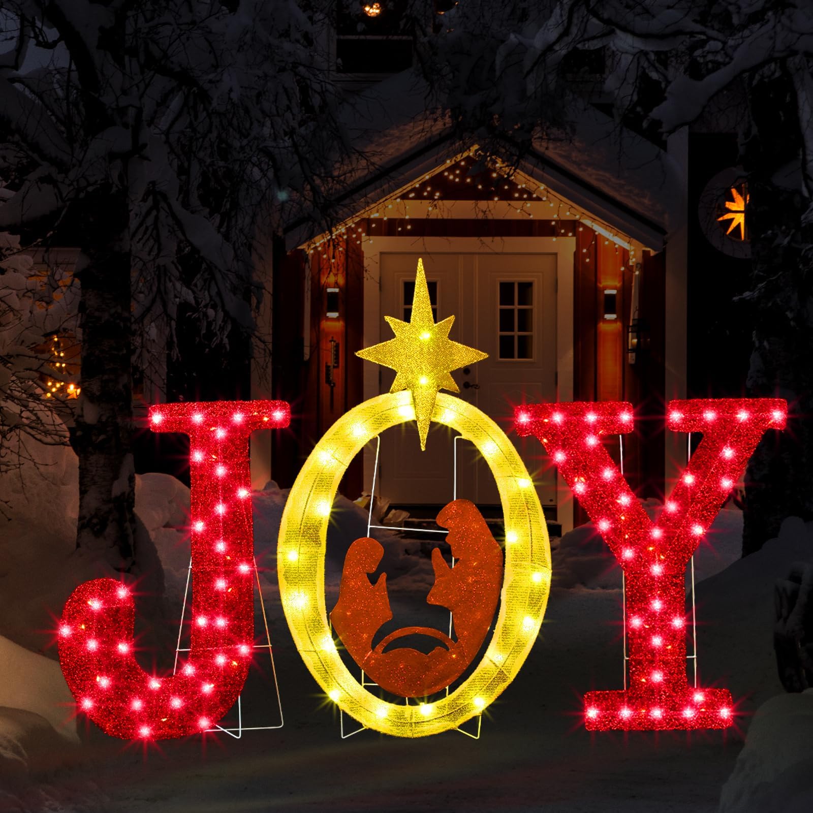 3 decorazioni natalizie da 80 cm per esterni con 80 luci a LED, cartello illuminato per presepe per Natale, esterni, interni, giardino, prato, decorazione per le vacanze