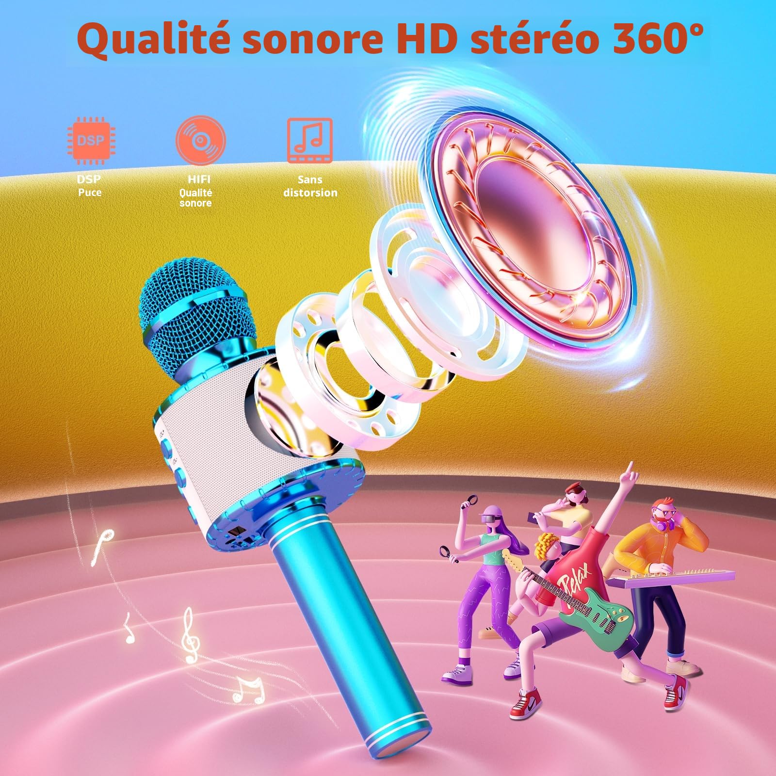 Ankuka Microphone sans Fil Karaoké, Micro Karaoke Enfant avec Lumières LED de Danse, Microphone Bluetooth pour Enfants Fille Garcon pour Fête Chanter Idée Cadeau de Noël Anniversaire Bleu