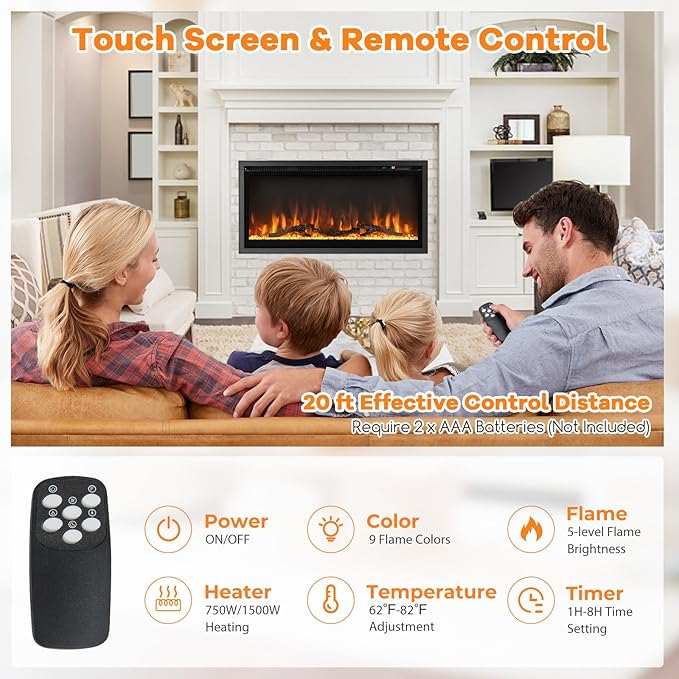 Chimenea Eléctrica ORALNER 36 Pulgadas, Empotrable y de Pared miniatura 5