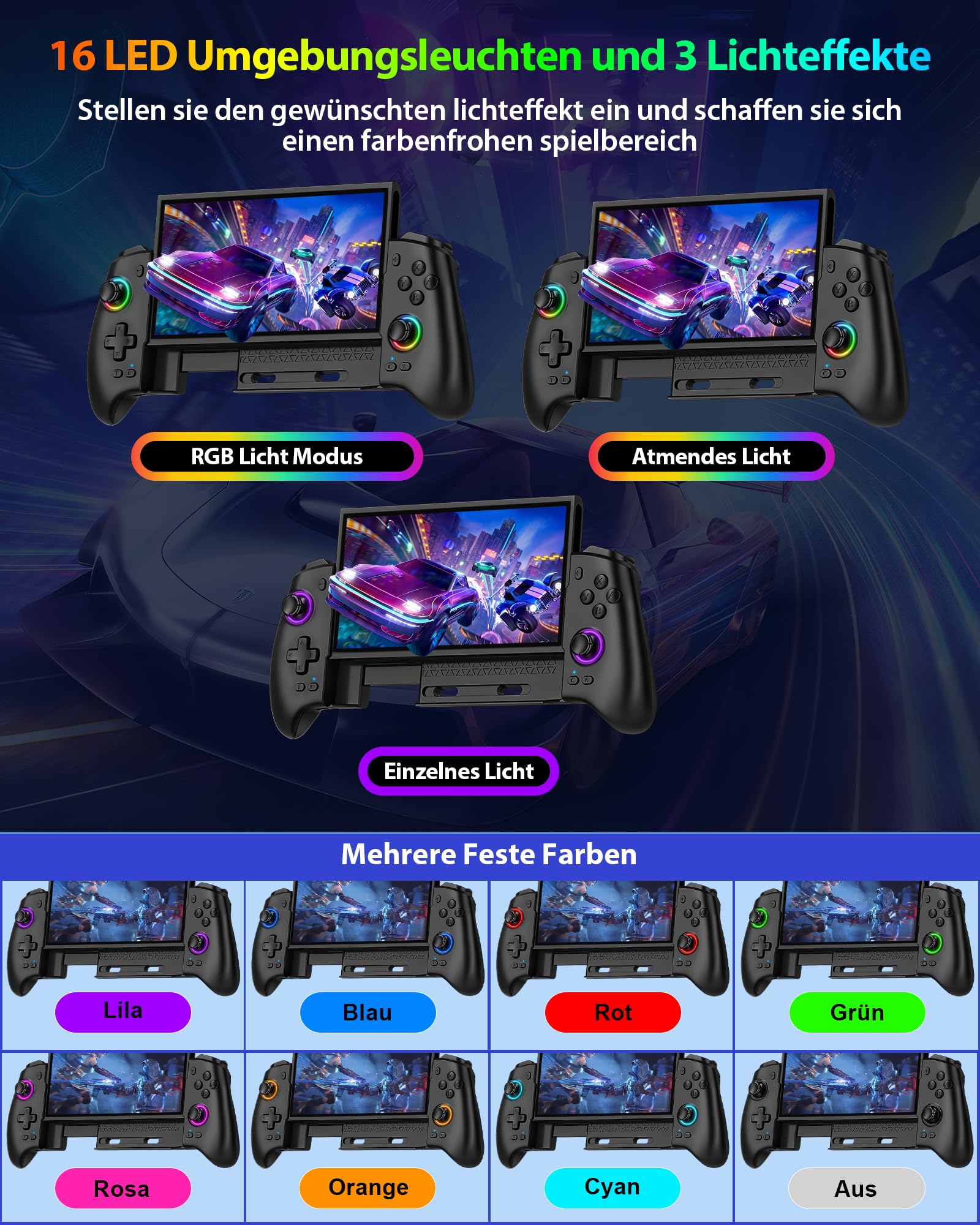 ZRZLMVP Controlador inalámbrico Switch Pro para Switch 2/Switch 1/Switch OLED, controlador de juegos de PC elástico con 16 luces RGB, joysticks Hall Effekt, barra de programación, despertador, turbo - 4