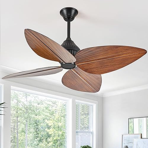 Miniatura 12 de Ventilador de techo de 52", Ventiladores de techo tropicales con APP y control remoto, Ventiladores de techo de hoja de palma para interior con Oro