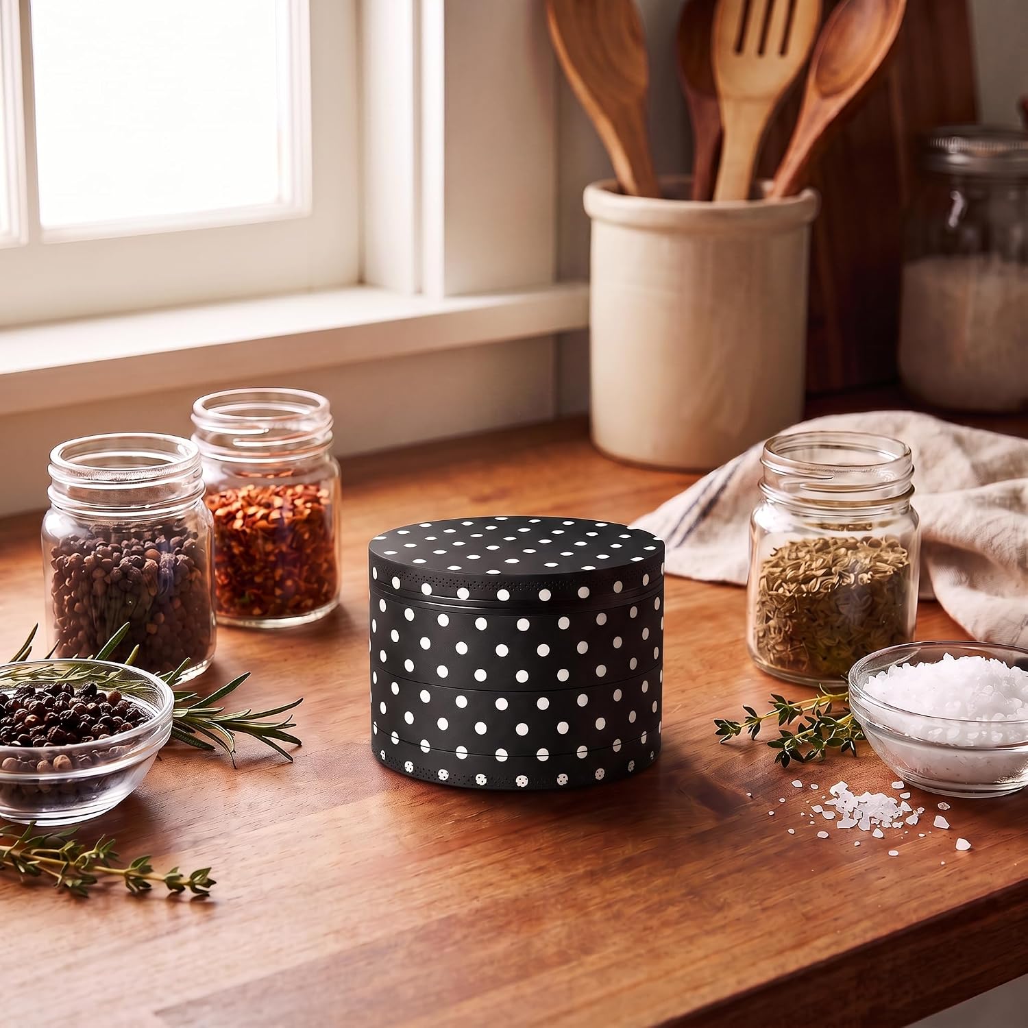 Kitchen Pepper Mill Spice Grinder Polka Dots