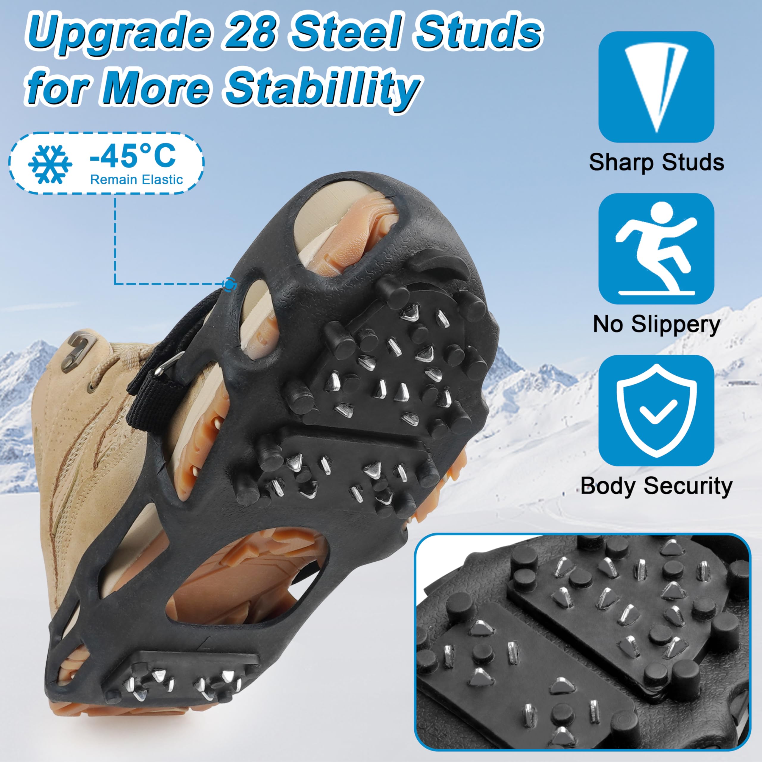 Crampons de traction antidérapants pour chaussures et bottes pour la marche d'hiver sur la neige et les bottes de glace pour homme et femme pour la marche, le jogging, la randonnée