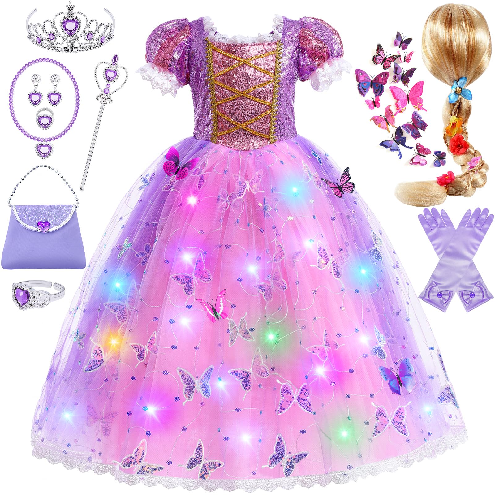 Latocos Girls Princess Costume Toddler Kids Light Up Princess Dress Up Clothes Halloween Costume Halloween Party Gift