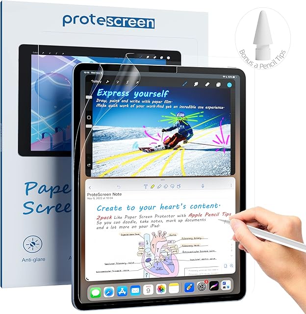 [2 Pack] Paper Screen Protector for iPad Air 5/4 10.9 inch (2022/20) & iPad Pro 11 inch (2020/21/22), Anti-Glare Matte PET Paper Film with Apple Pencil Tips for Drawing, Writing, Anti-Fingerprint