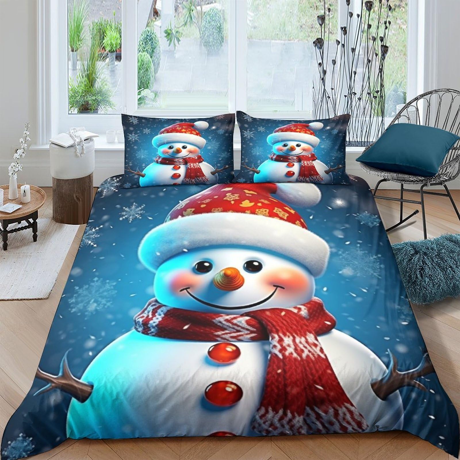 Housse de couette bonhomme de neige anti-plis en microfibre douce 200x200