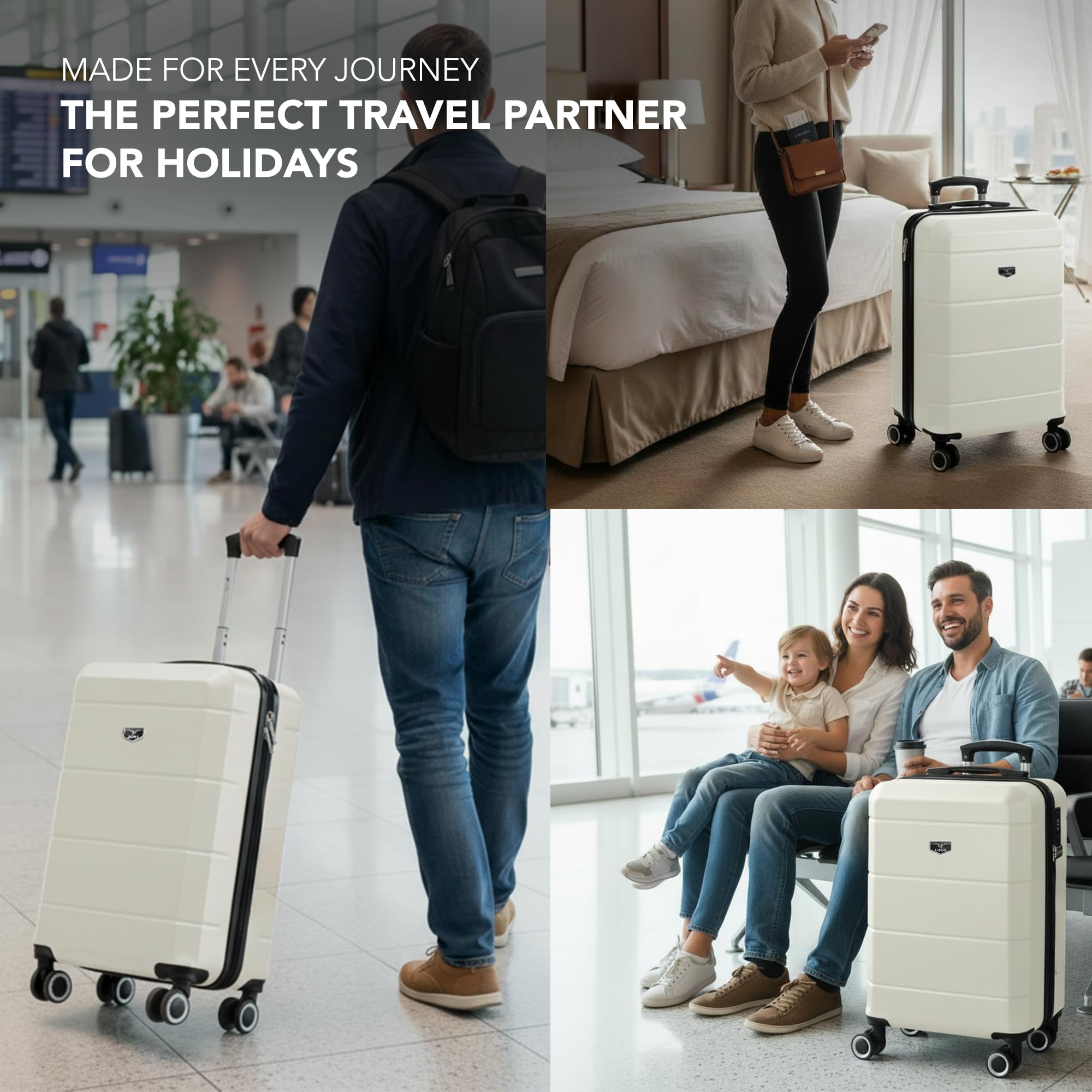 LUGG - Jetset 40cm Suitcase - 40x30x20cm- Ryanair Compatible - Underseat Size - Hard Shell ABS - Spinner & Removable Wheels - Lightweight Travel Luggage- Cream/Brown — view 110