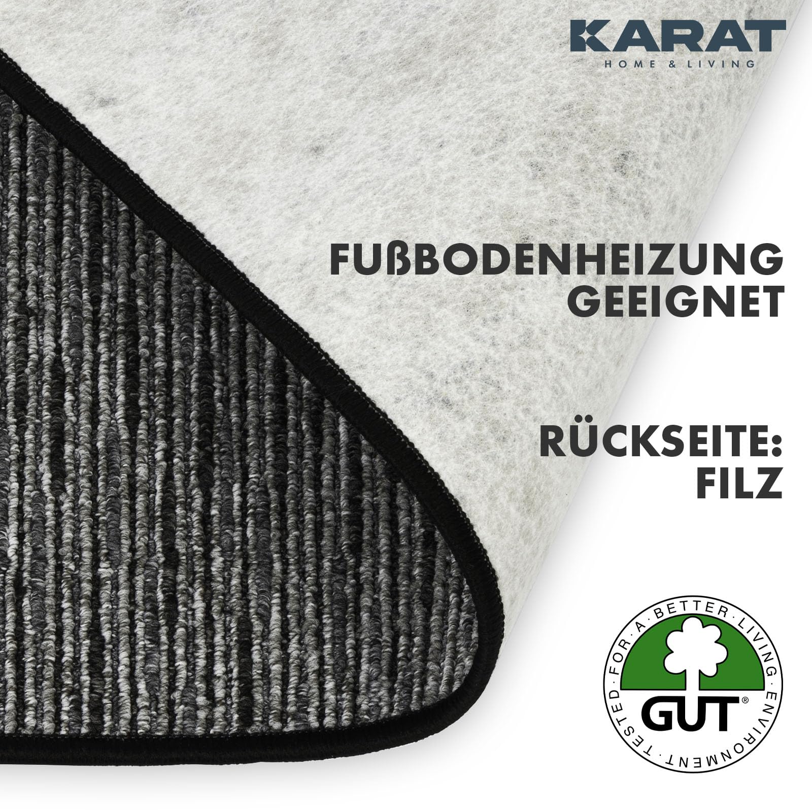 KARAT Teppich Läufer Geneva - Teppichläufer auf Maß - Meterware - Flurteppich - Küchenläufer - Teppich für Küche, Flur & Wohnzimmer (100 x 500 cm, Anthrazit)