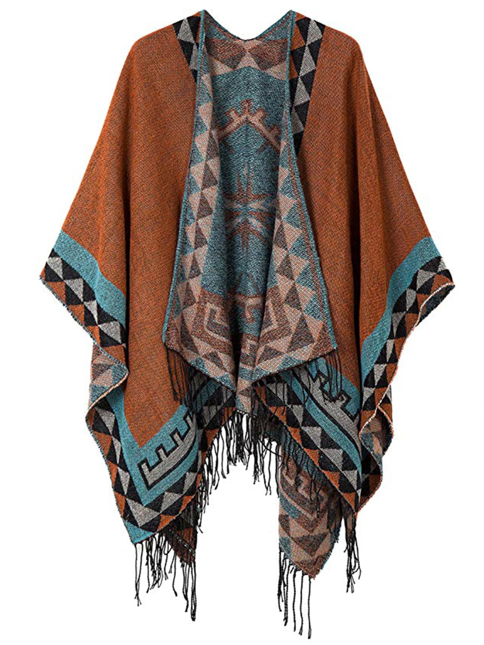 MissShorthairWomen's Printed Shawl Wrap Fashionable Open Front Poncho Cape