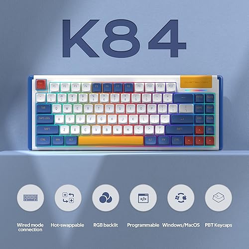 Miniatura 2 de DUSTSILVER Teclado K84 para juegos con cable, 75% de diseño de EE. UU., 84 teclas, ultra compacto, intercambiable en caliente, mini teclado