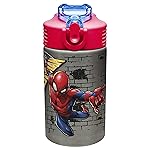 Zak Designs Stainless Steel One Hand Operation Lid and Built-in Carrying Loop Water Bottle with Straw Spout is Perfect for Kids (15.5 oz, BPA Free), 1 Count (Pack of 1), Marvel Comics Spider-Man