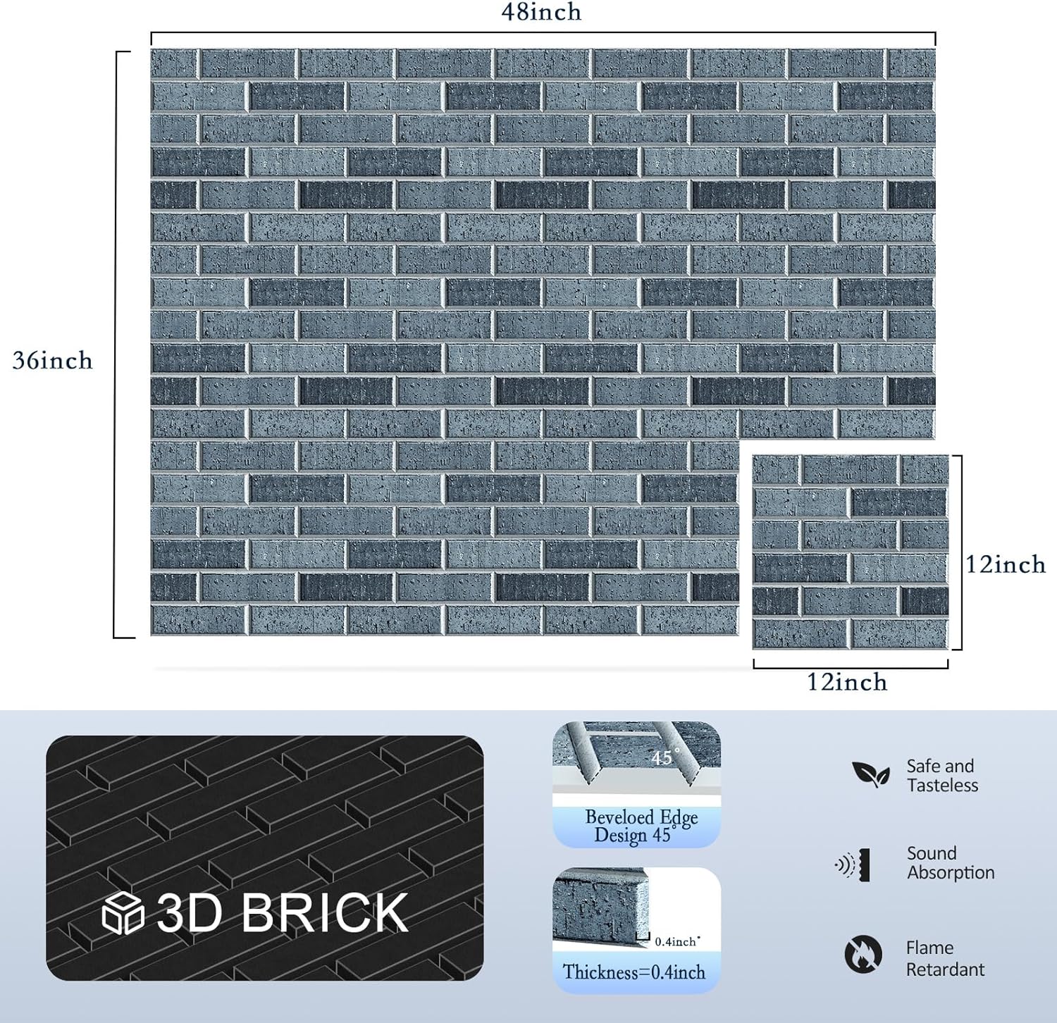 12Pack Acoustic Panels, Self-Adhesive 3D Brick Pattern Sound Proof Panels for Walls, High Density Decorative Acoustic Foam, Sound Absorbing for Recording Studios, Offices, 12"×12"×0.4", Lime Black