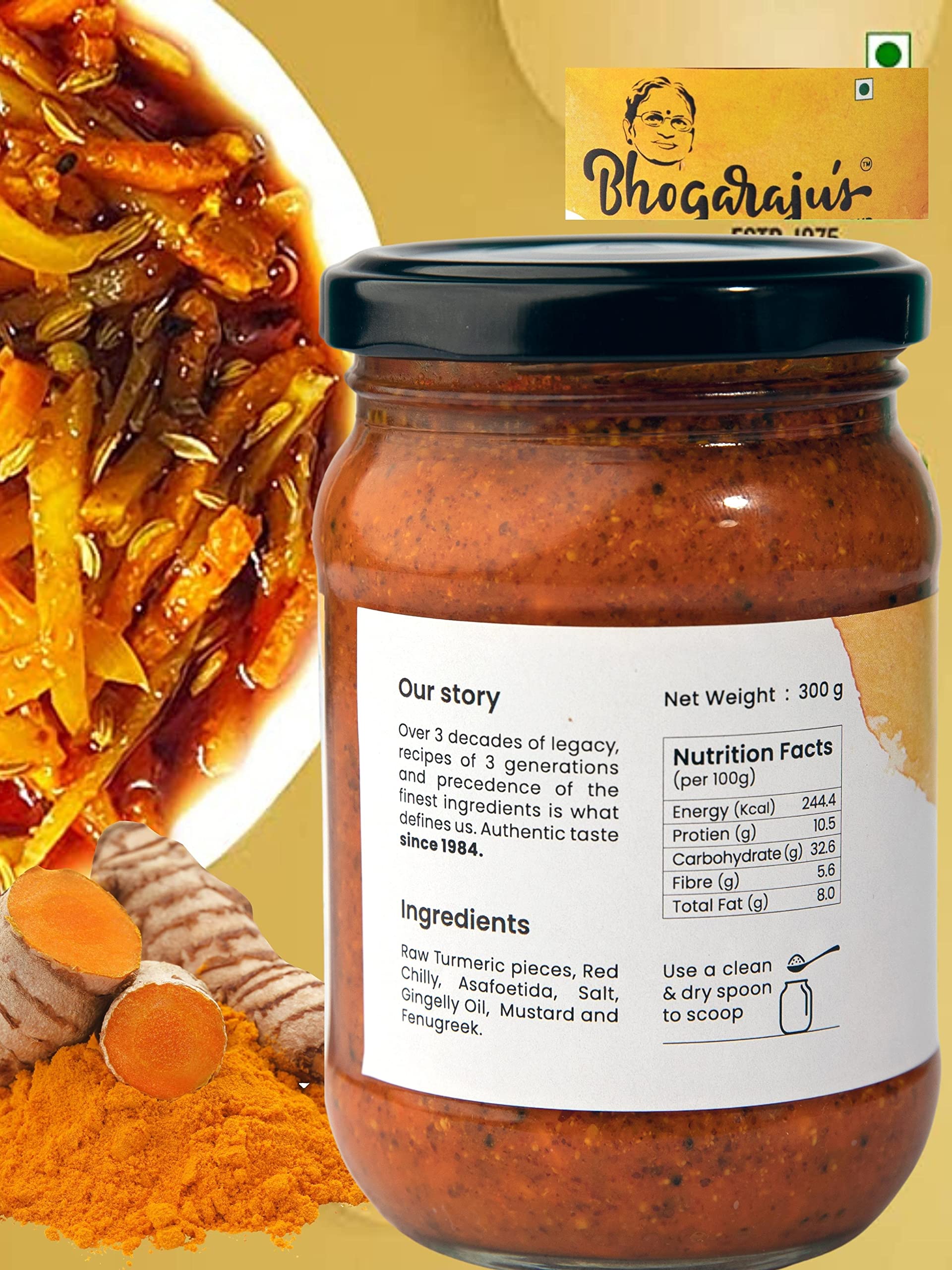 Bhogarajus Organic Turmeric Pickle | Organic Pickle | Haldi Ka achar South Indian Taste 300 gm 4