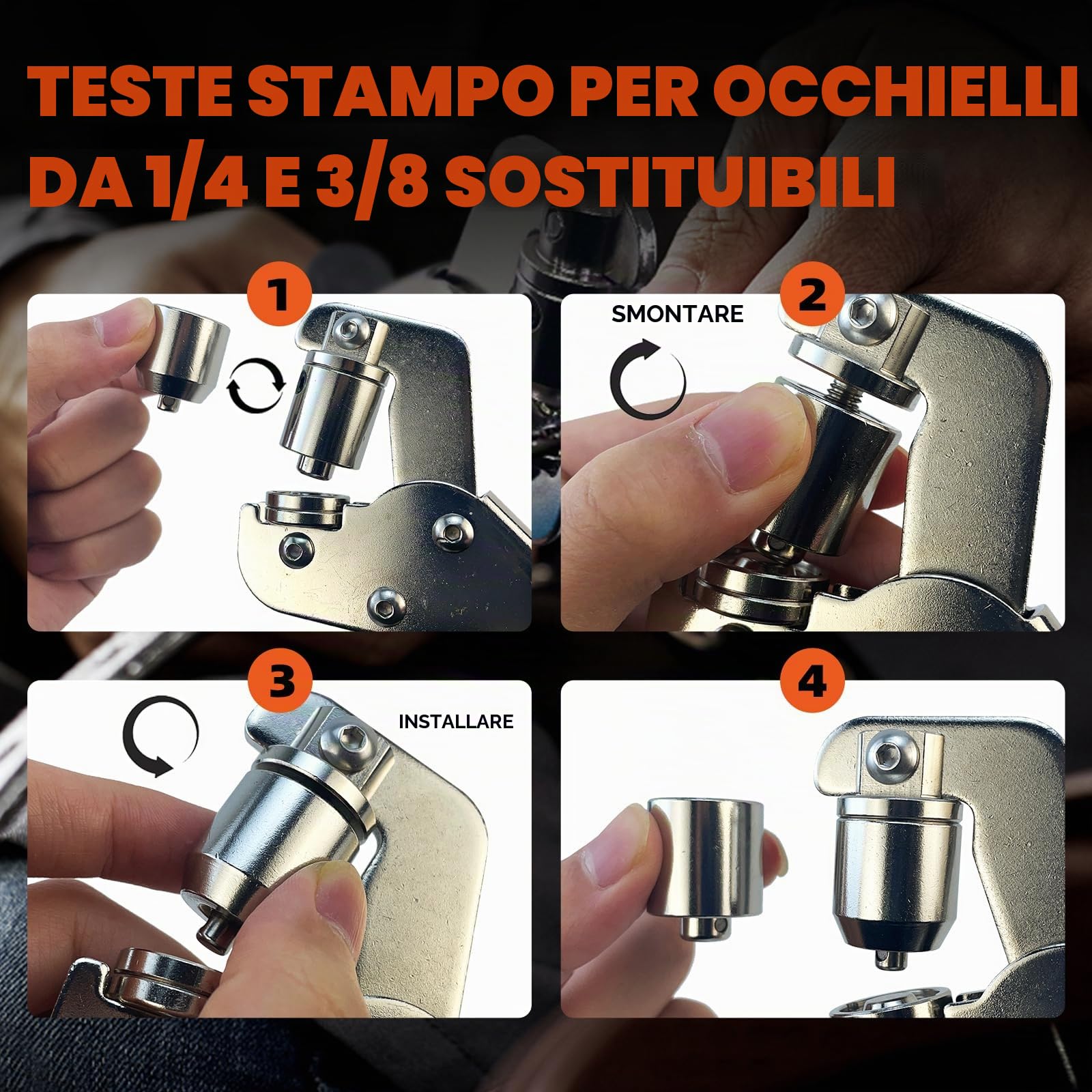 HAPDEN Pinza per Occhielli per Teloni e Tessuti 6mm e 10mm, Set di Occhiellatrice per Teloni con 200 Occhielli e kit di strumenti, Professionali Occhiellatrice Manuale