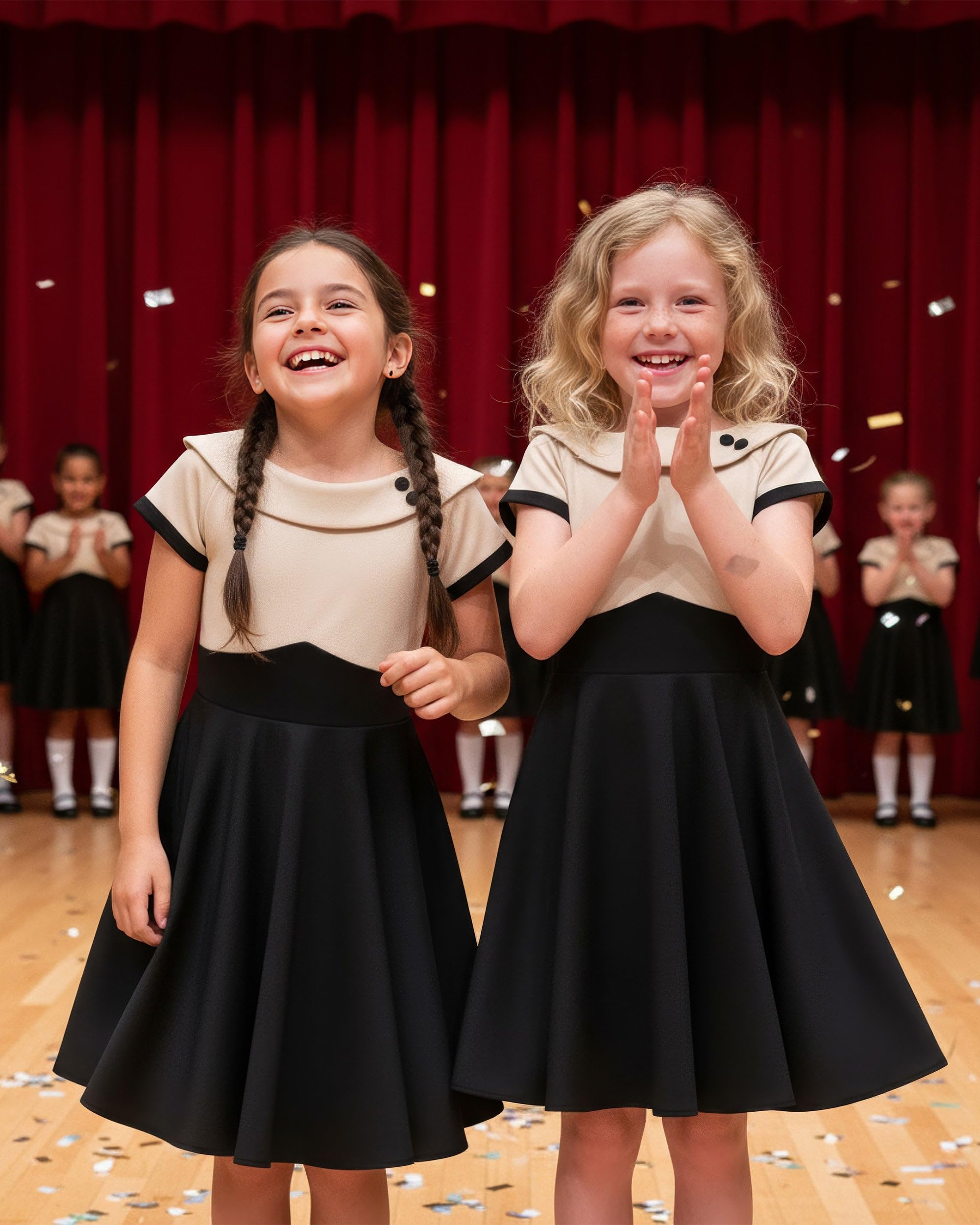 BlackButterfly Mädchen Kleid Valerie Zweifarbig | Tellerrock, Kurze Ärmel, Umlegekragen, Pfeil-Taillennaht, Gefüttert, Reißverschluss Hinten, 3-14 Jahre