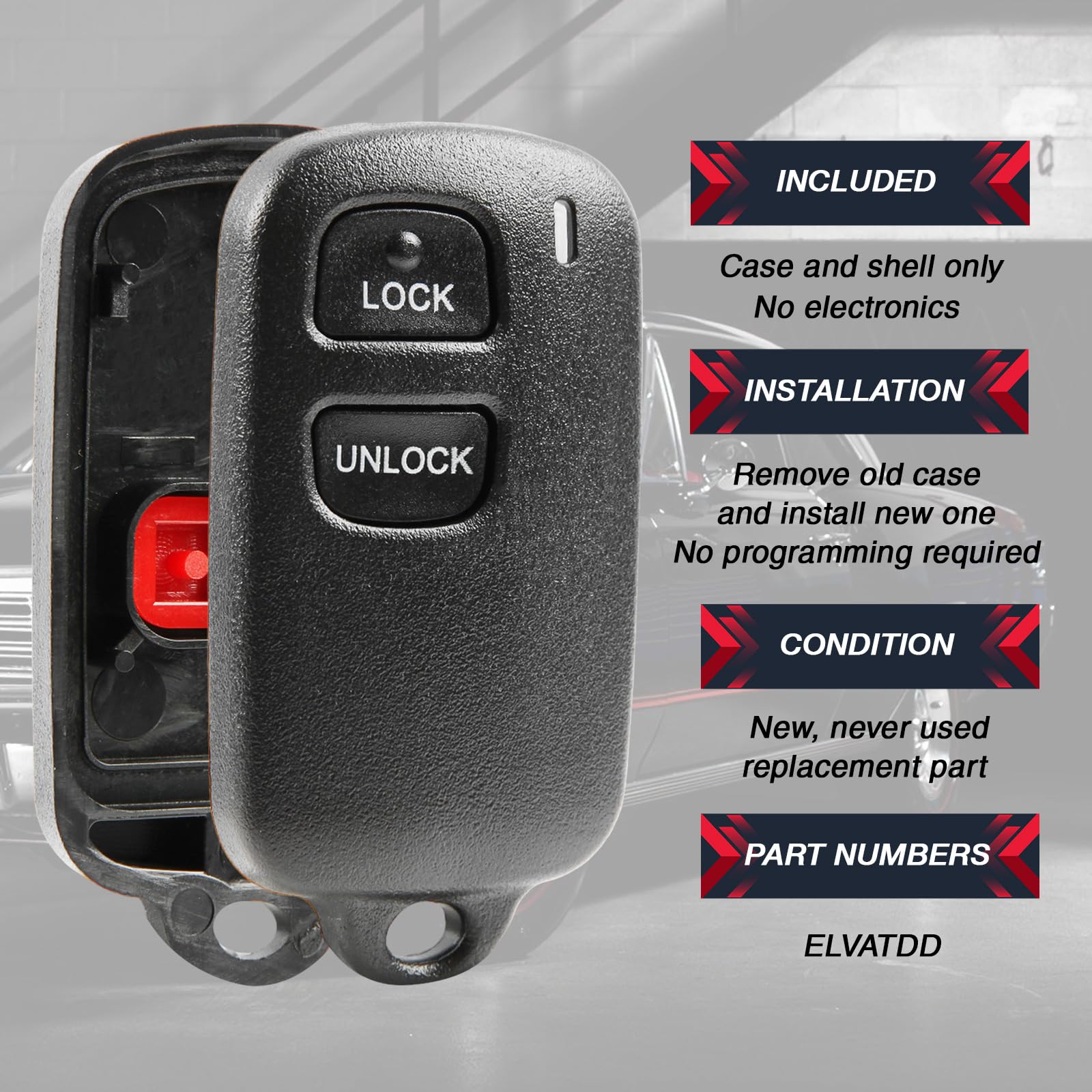 2-Pack Toyota Key Fob Shell Replacement - Fits Tundra, Tacoma (2 Button, For ELVATDD Remote)