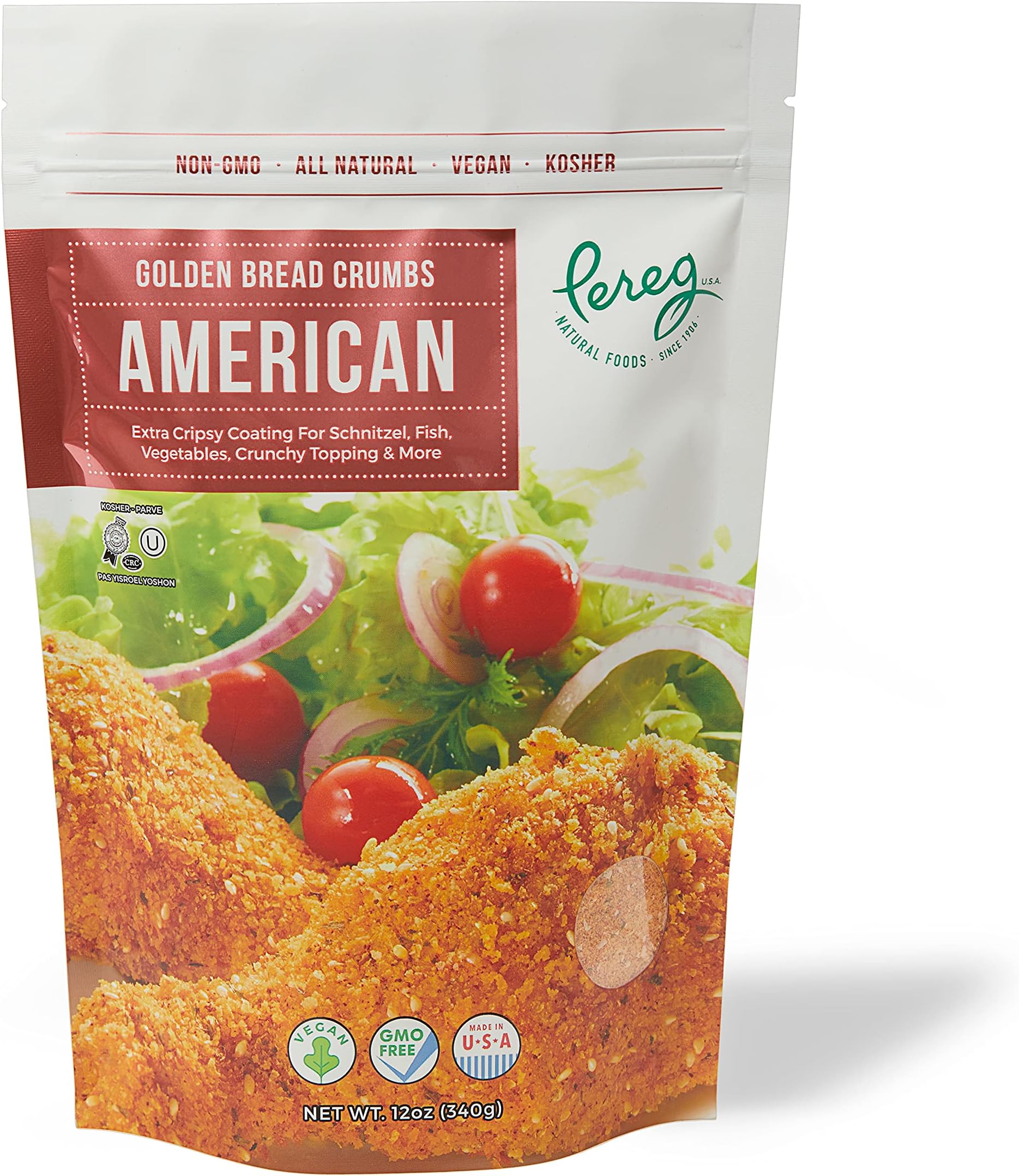 Pereg Golden Crisp Bread Crumbs American (340g each) - Cripsy Seasoned Breadcrumbs for Coating & Stuffing - Coat Burger, Schnitzel, Vegetables, Meatballs - Resealable Packaging (2 Pack)
