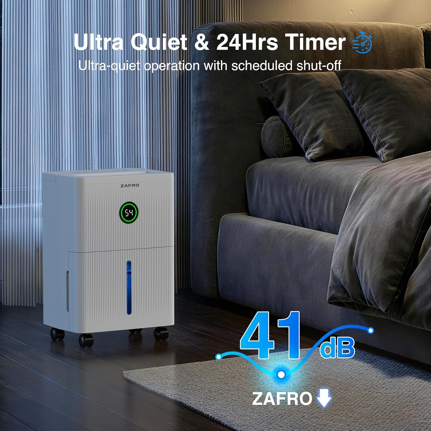 ZAFRO 1600 Sq.Ft Dehumidifiers for Home and Basement with Drain Hose, Ultra Quiet 41dB, Energy Saving Max 21 Pints Dehumidifier with Auto or Manual Drainage, Auto Defrost, Three Modes, Dry Clothes