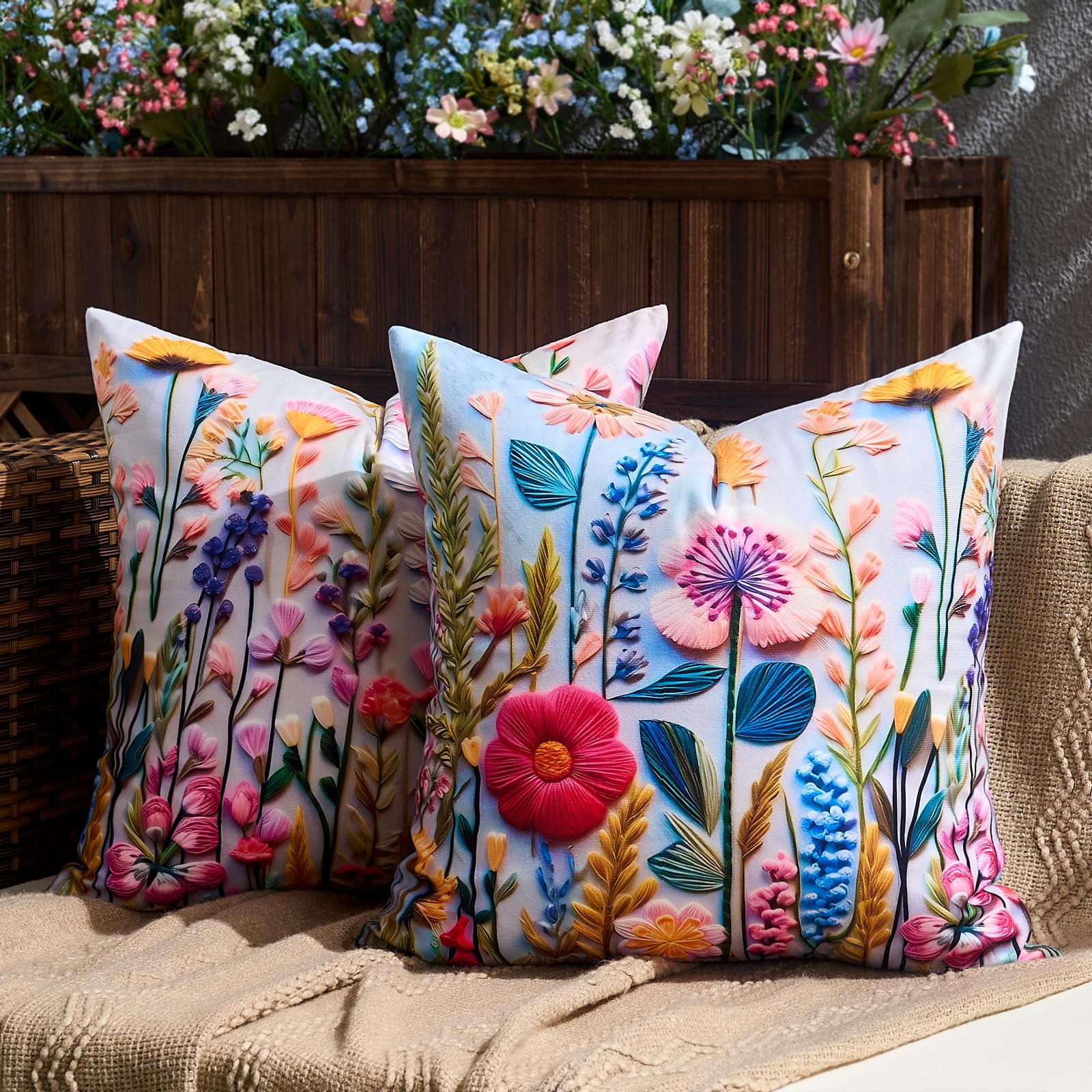 DecorMommt Cushion Covers 45 x 45 cm Pink Flowers Pattern Pillow Case Seasonal Decoration Spring Outdoor Cushion Cover for Sofa Car Home Bed Office Coffee Shop Garden 2 Pieces