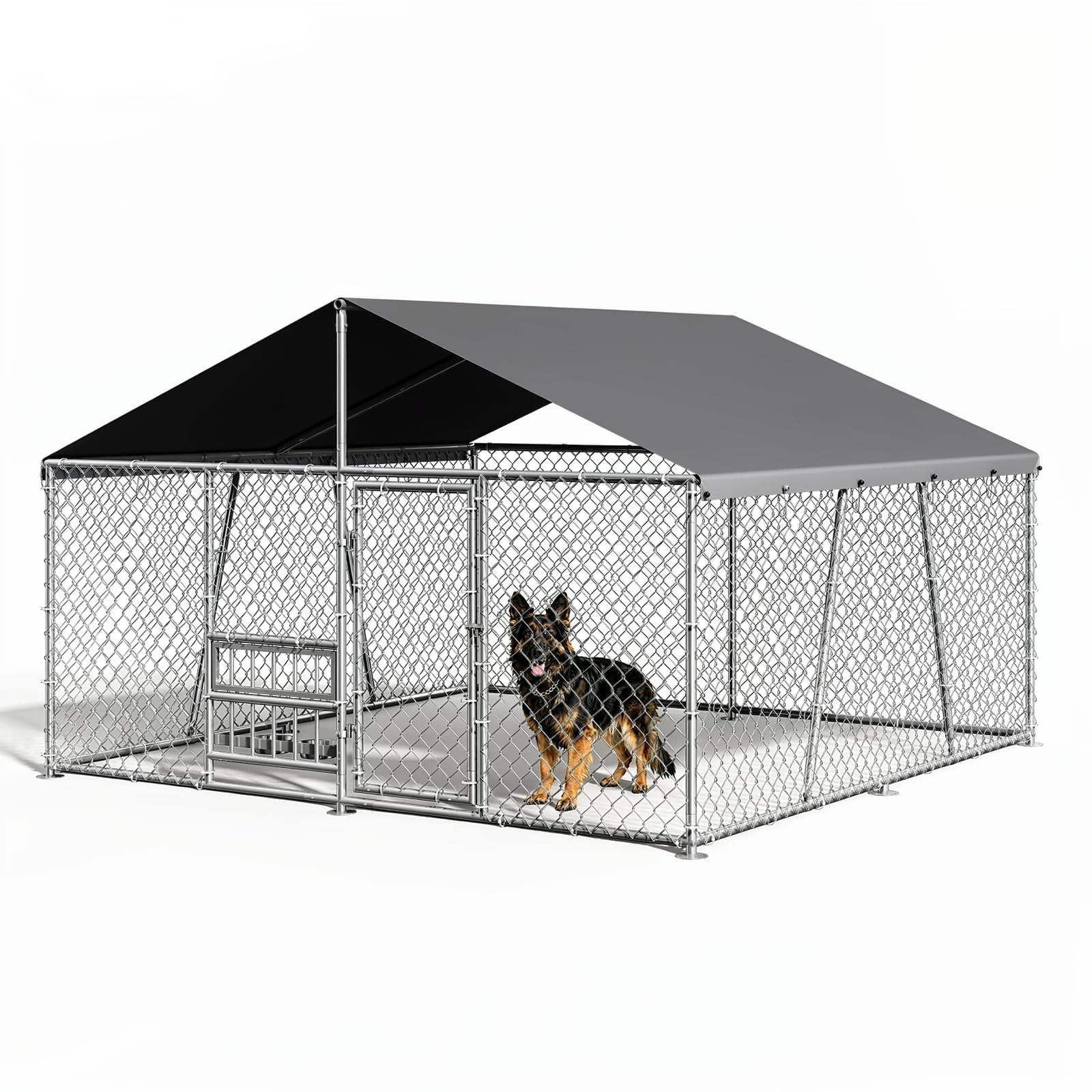 Heavy Duty Outdoor Dog Kennel with All Weather Canopy Large Metal Dog Cage Playpen Enclosure Secure Lockable Garden Pet Run for Backyard Patio Indoor Use