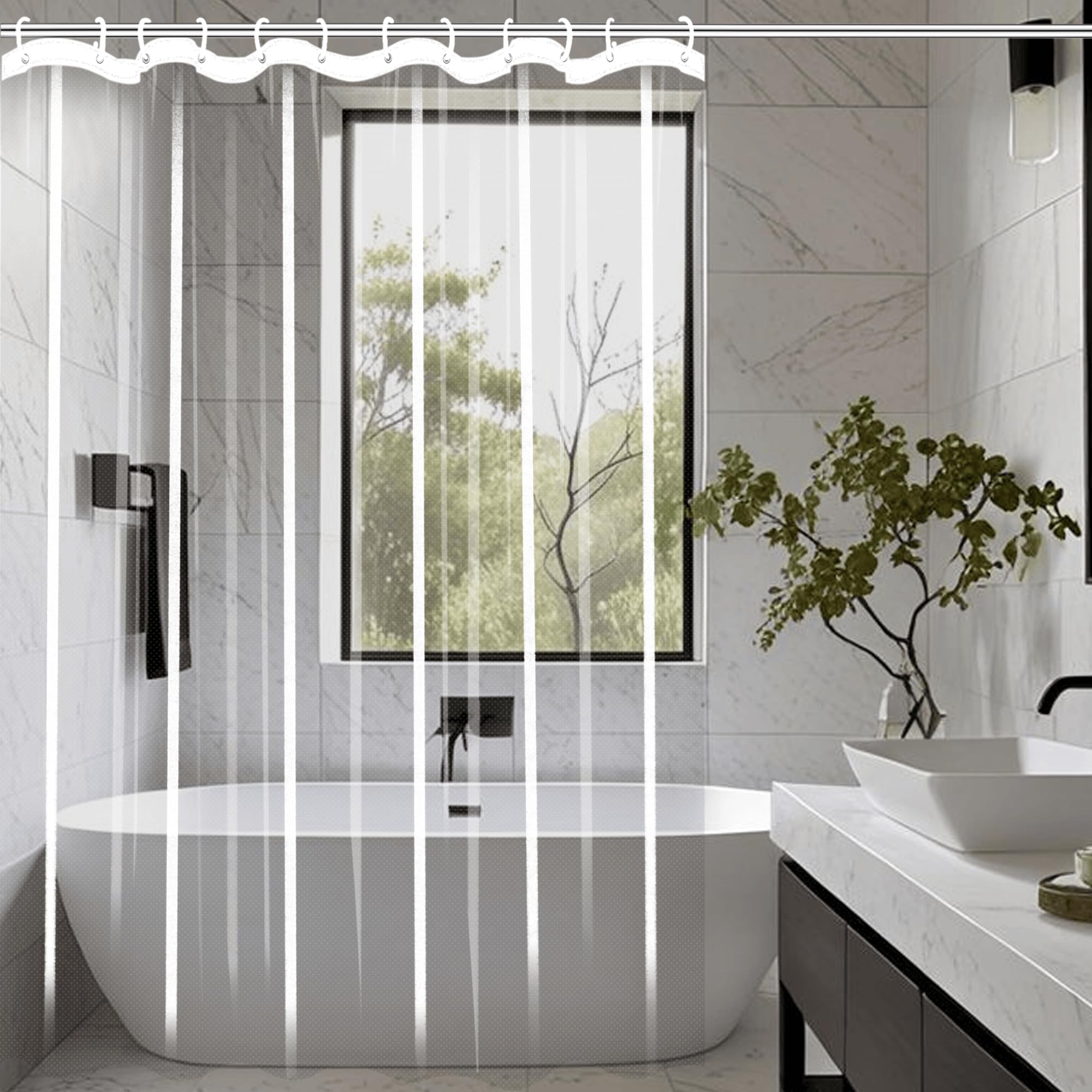 Rideau douche 235 x 185 cm anti moisissure transparent pour baignoire