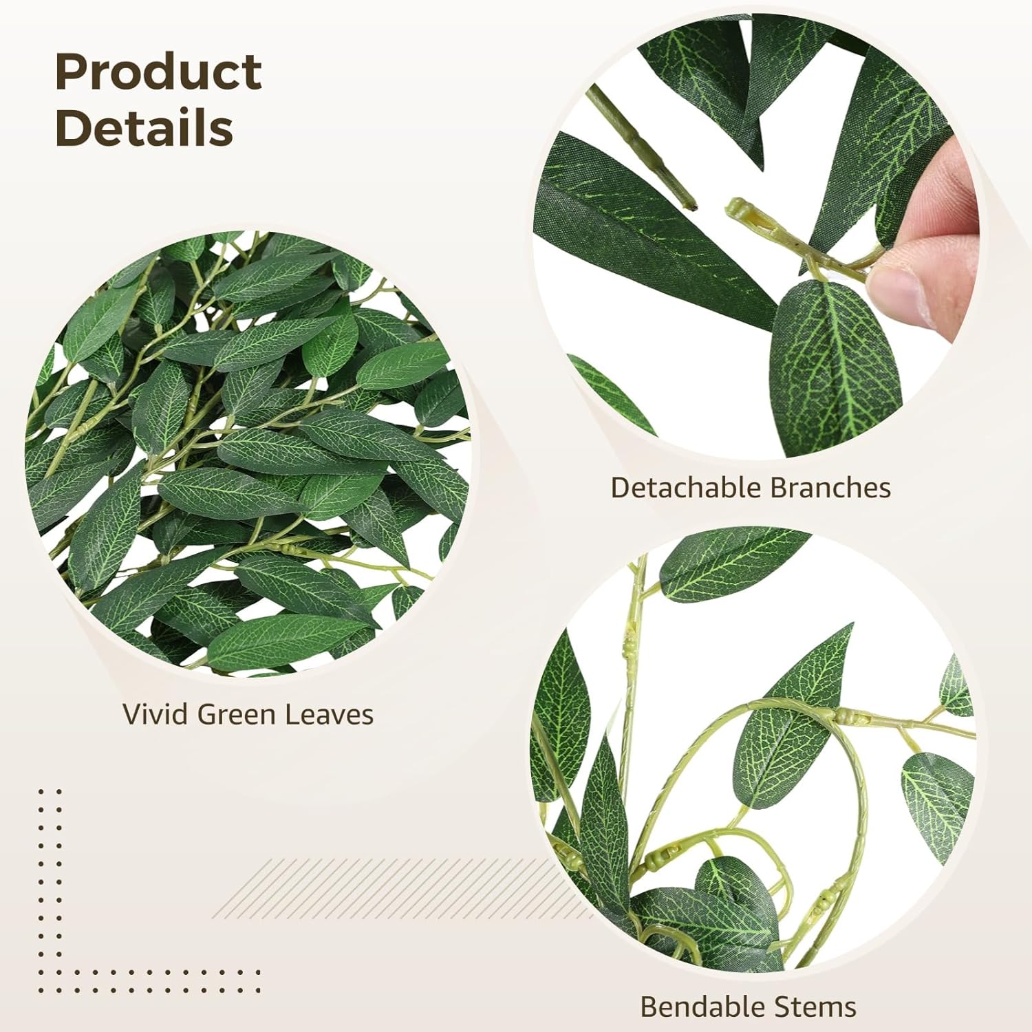 40 Pcs Italian Ruscus Greenery Stems - Artificial Greenery Vines, Faux Leaf Garland Branches for Home Decor, Vivid Green Leaves for Indoor & Outdoor Use