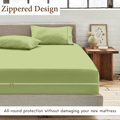 Miniatura 3 de Sábana bajera ajustable con cremallera, tamaño individual XL, bolsillo profundo de 8 pulgadas, sábana inferior de microfibra cepillada de calidad de
