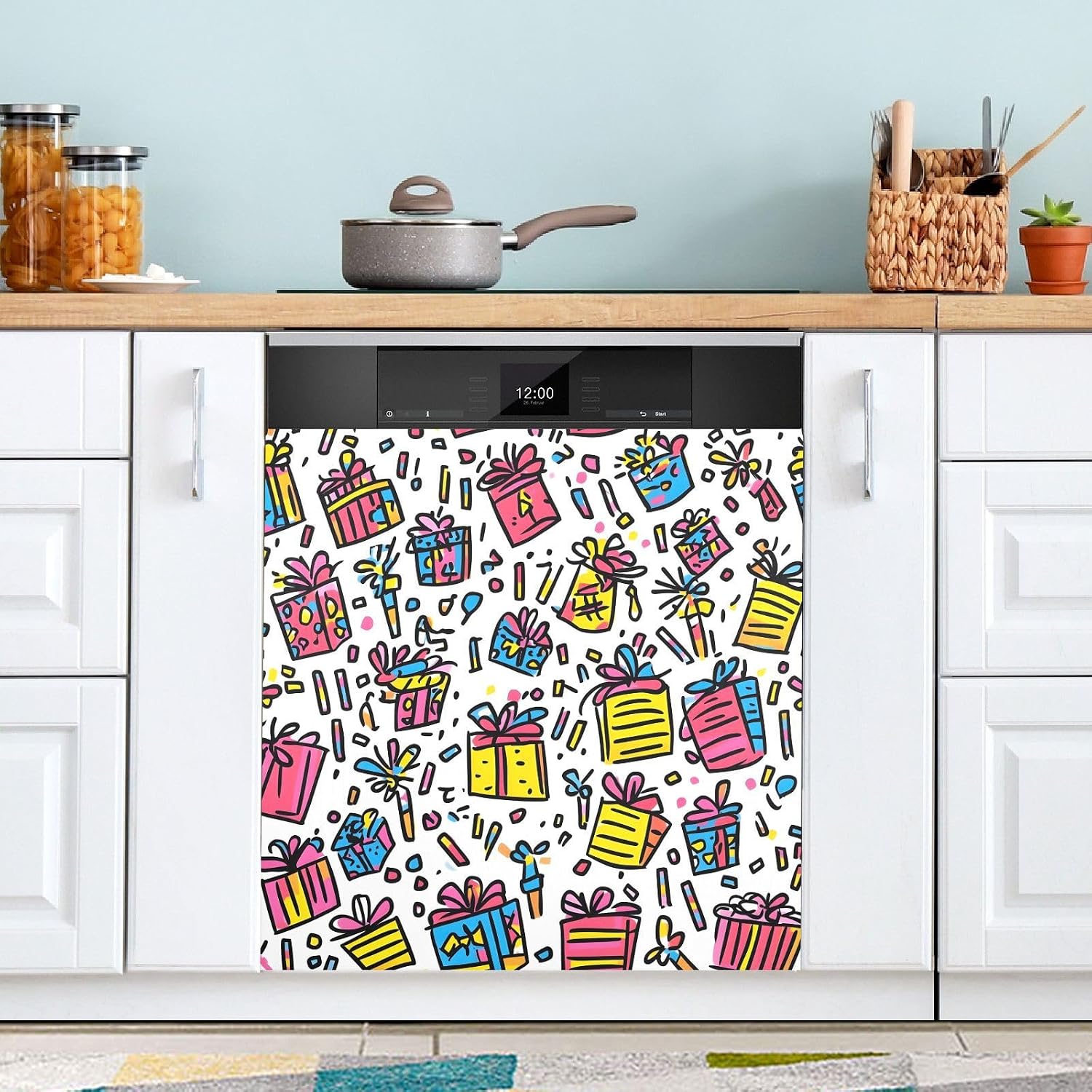 Qilmy Cartoon Birthday Party Dishwasher Magnet Cover, Reuseable Refrigerator Magnet Cover Decal Washing Machine Microwave Magnet Stickers for Holiday Party Decor, 23 x 26 Inch