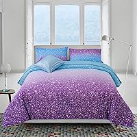 Vista 20 de A Nice Night Juego de ropa de cama de 6 piezas con purpurina degradada para niñas, juego de edredón colorido de galaxia arco iris, juegos de ropa